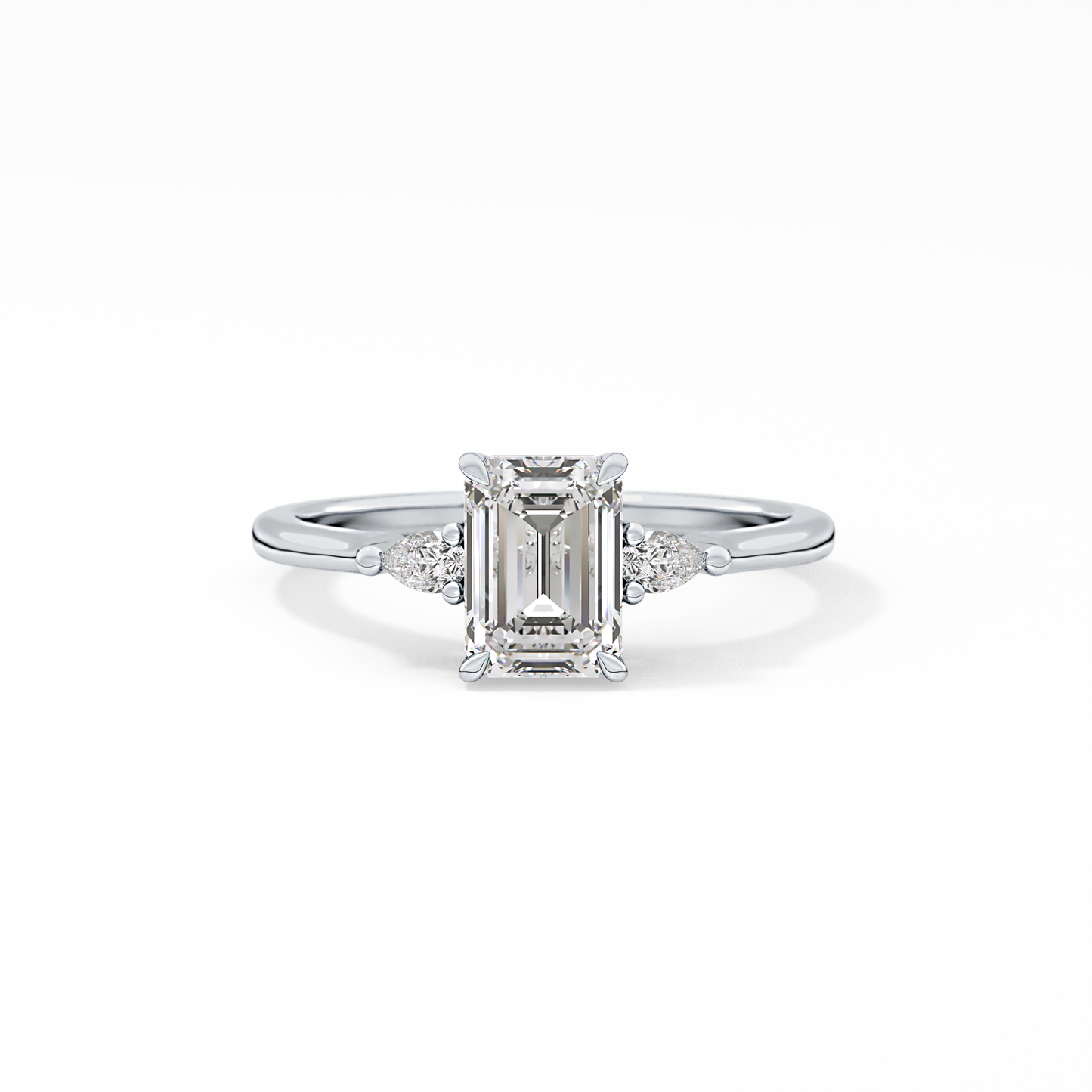 Emerald Cut 1.02 Carat Moissanite Ring – Three Stones Setting in Gold