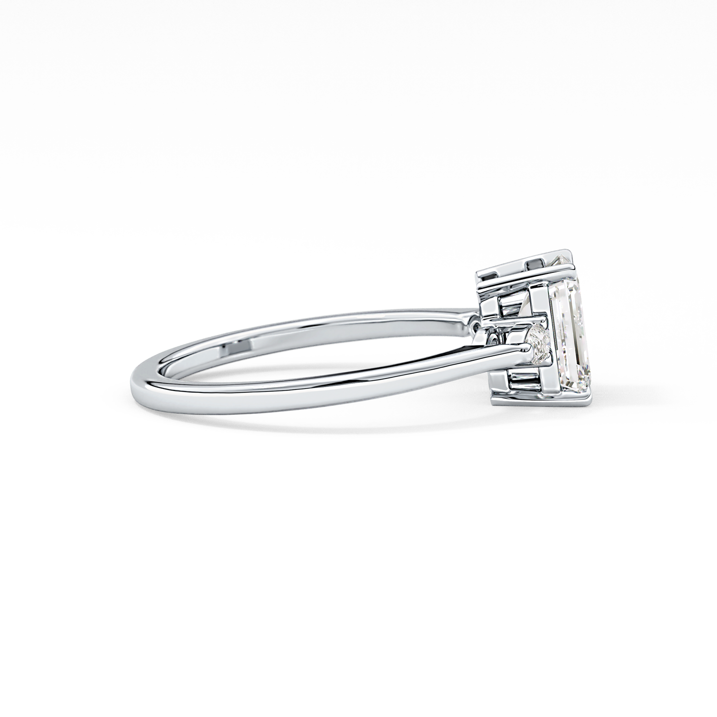 Emerald Cut 1.02 Carat Moissanite Ring – Three Stones Setting in Gold