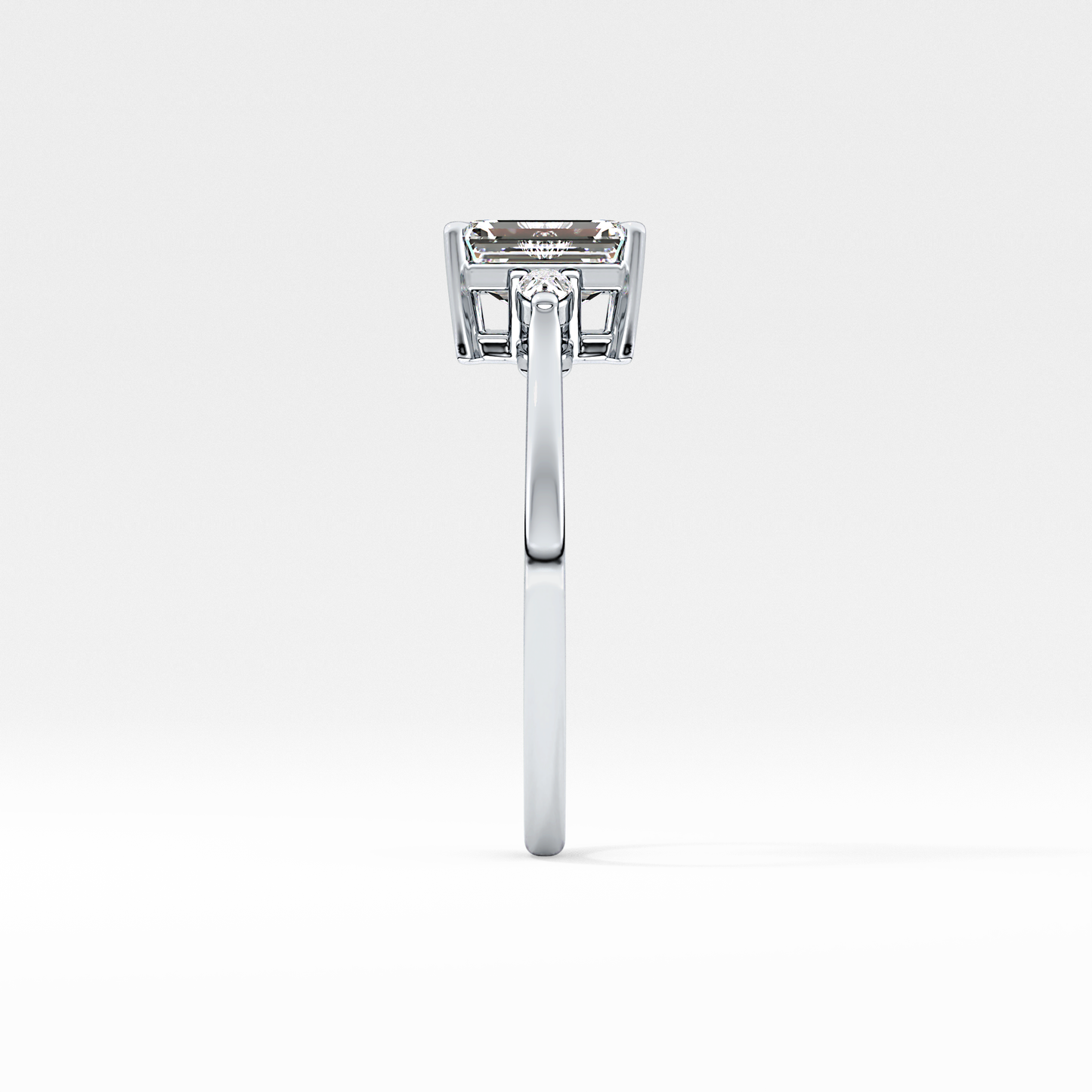 Emerald Cut 1.02 Carat Moissanite Ring – Three Stones Setting in Gold
