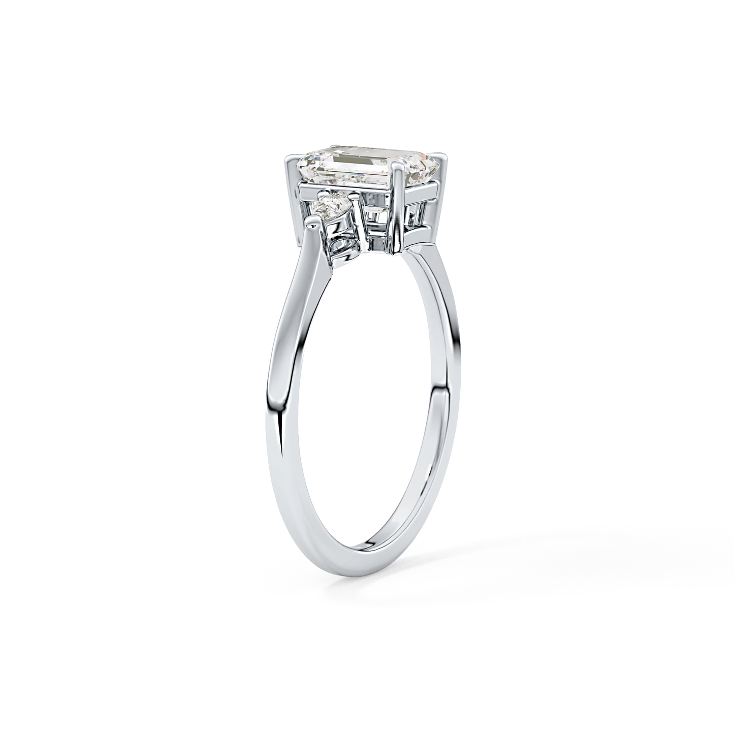 Emerald Cut 1.02 Carat Moissanite Ring – Three Stones Setting in Gold