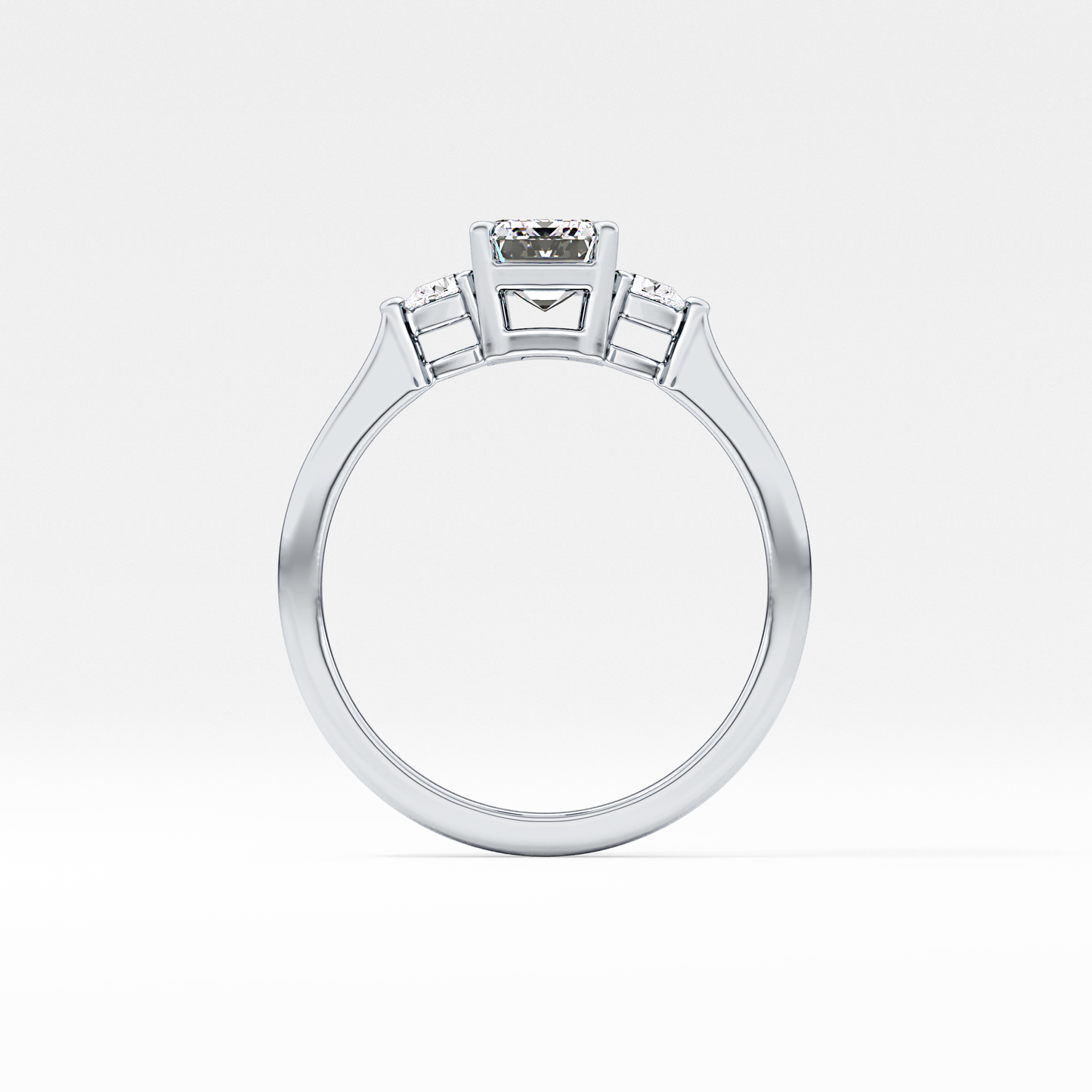 Emerald Cut 1.02 Carat Moissanite Ring – Three Stones Setting in Gold