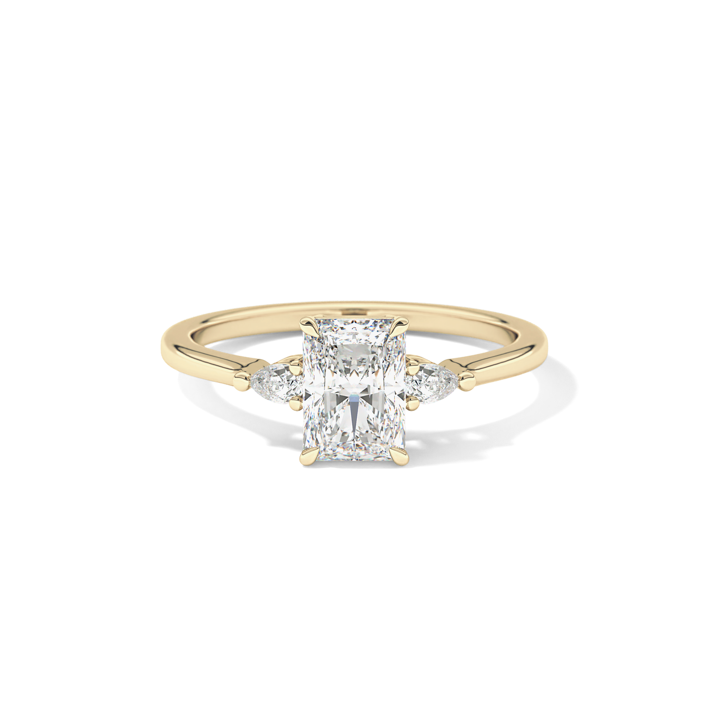Radiant Cut 1.21 Carat Moissanite Ring – Three Stones Setting in Gold