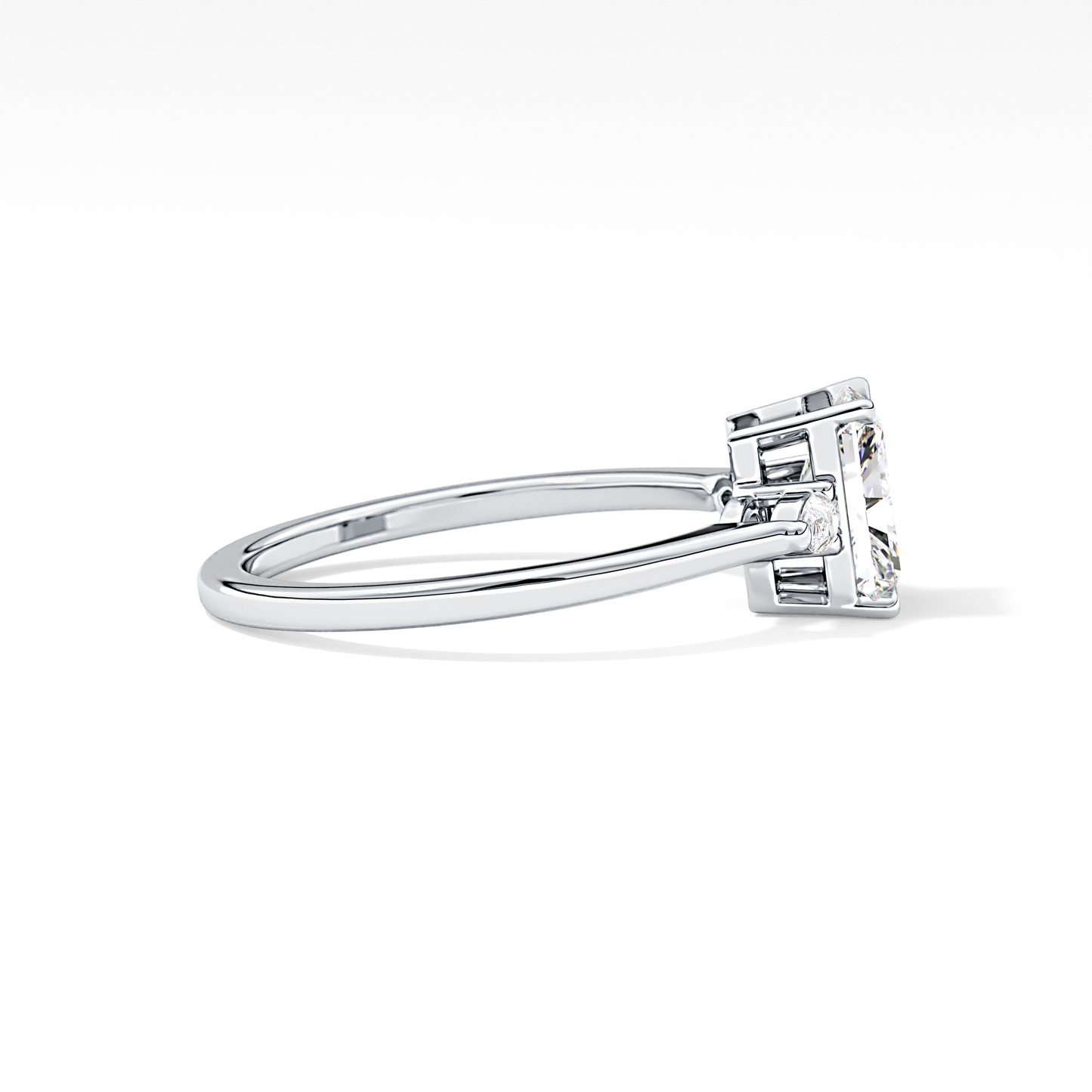 Radiant Cut 1.21 Carat Moissanite Ring – Three Stones Setting in Gold