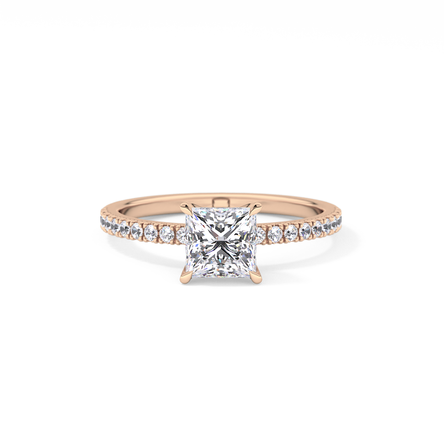 Princess Cut 1.04 Carat Moissanite Ring – Pave Setting in Gold 14