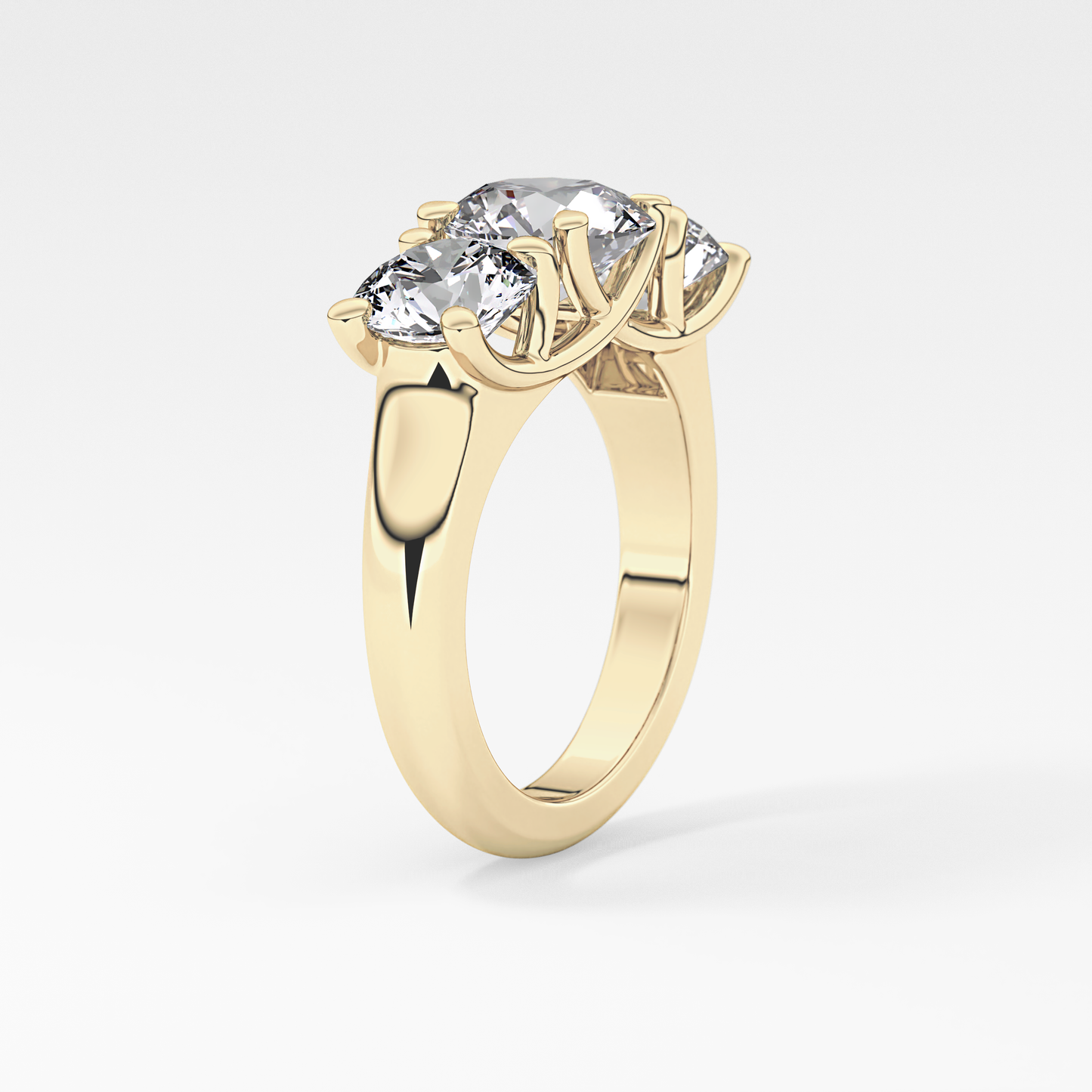 Round Cut 1.92 Carat Moissanite Ring – Three Stones Setting in Gold