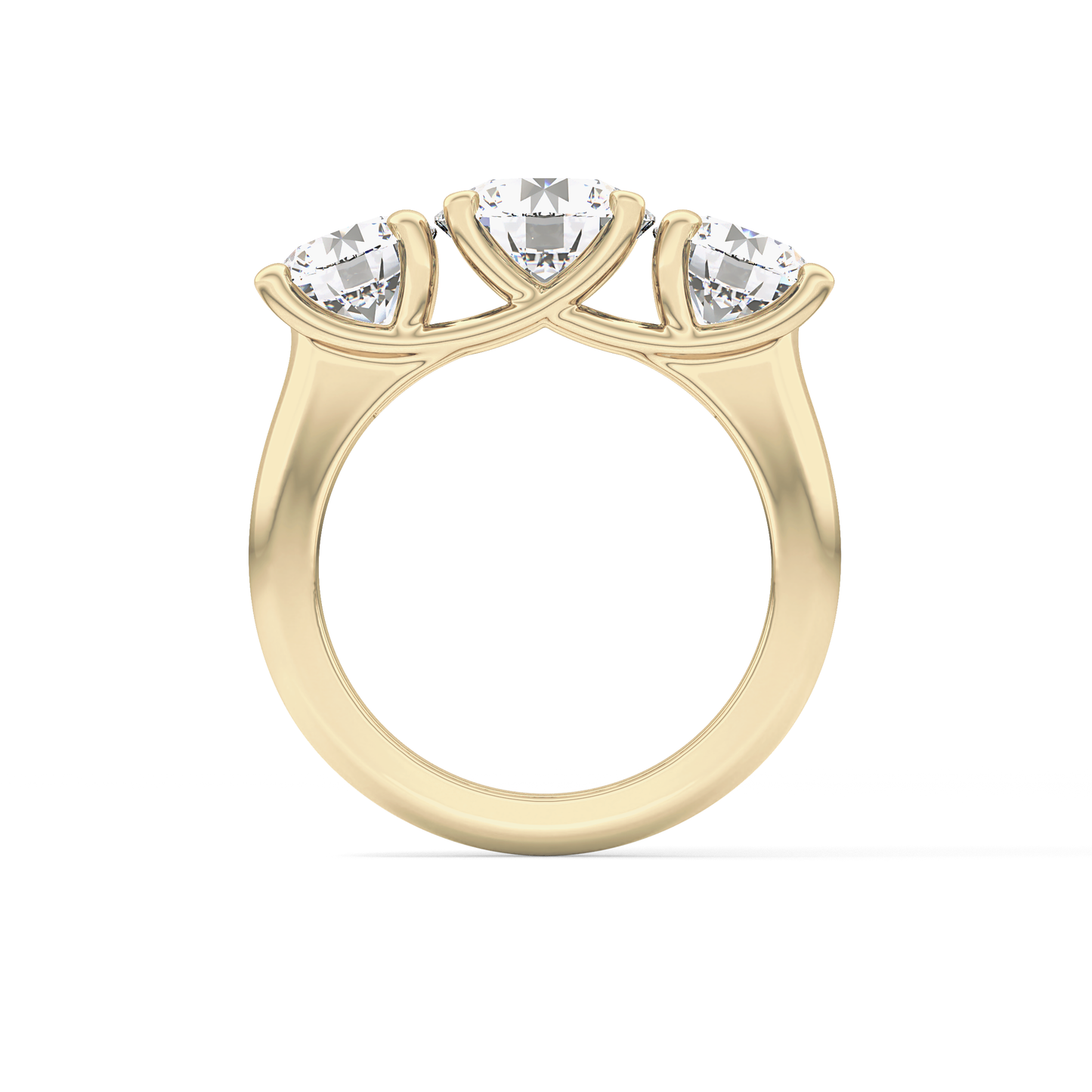 Round Cut 1.92 Carat Moissanite Ring – Three Stones Setting in Gold