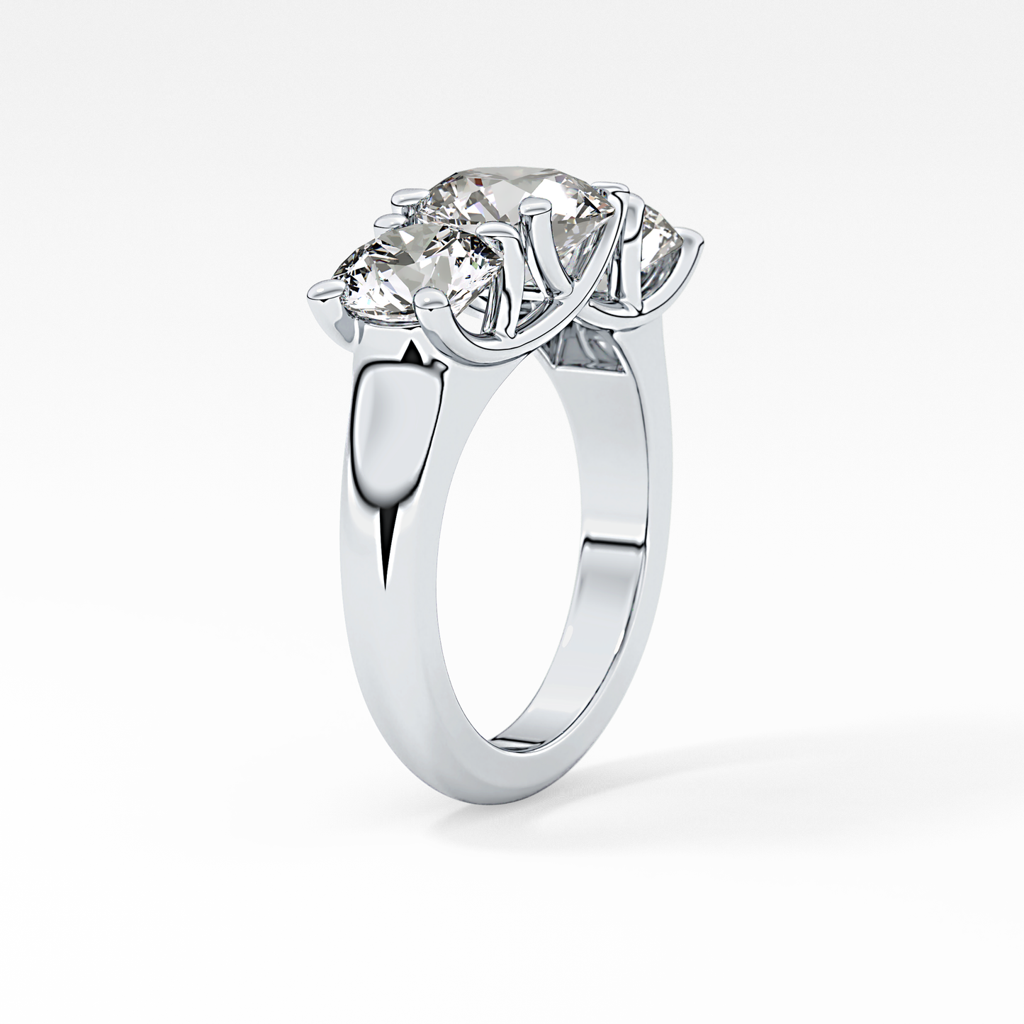 Round Cut 1.92 Carat Moissanite Ring – Three Stones Setting in Gold