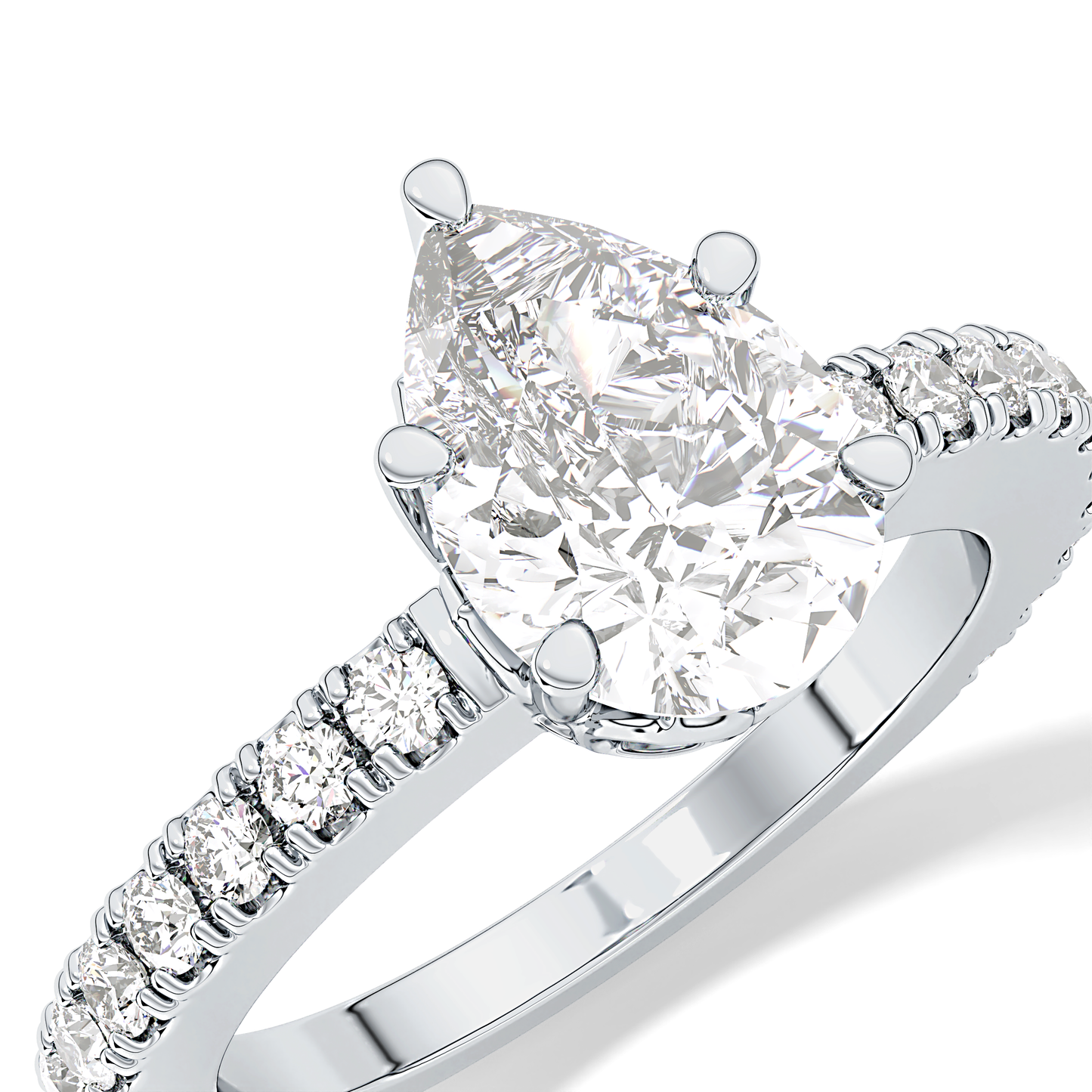 Pear Cut 1.81 Carat Moissanite Ring – Pave Setting in Gold