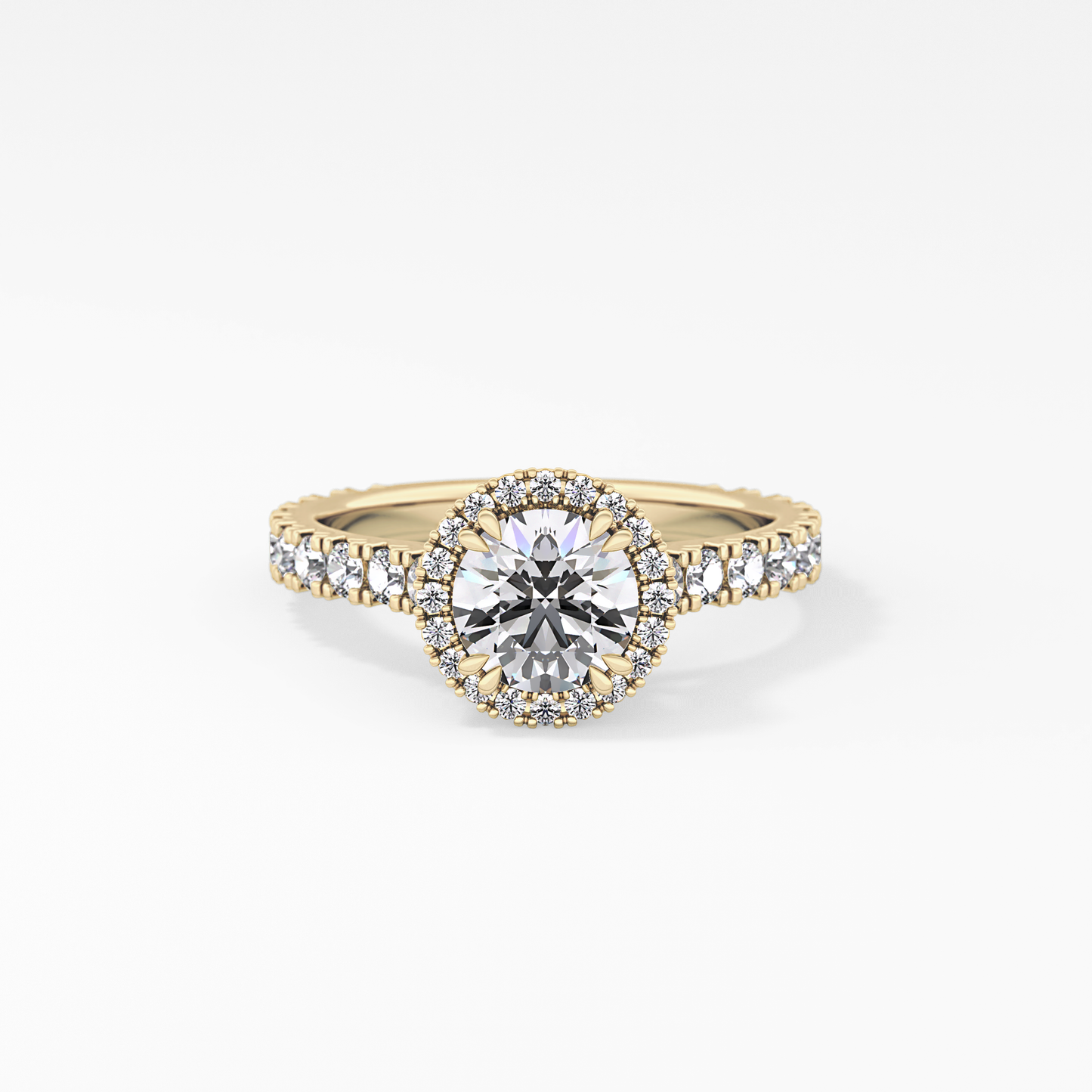 Round Cut 1.03 Carat Moissanite Ring – Halo & Pave Setting in Gold