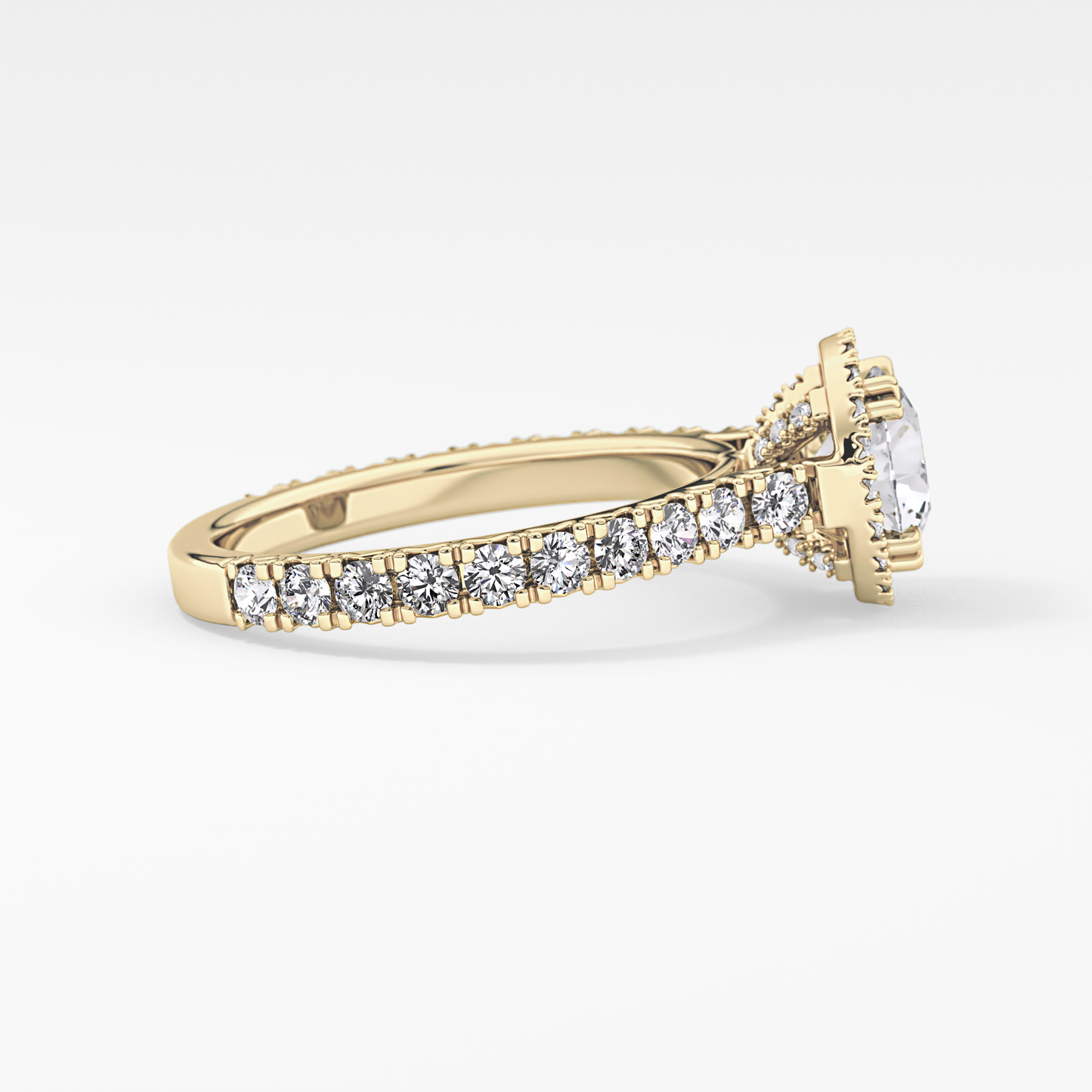Round Cut 1.03 Carat Moissanite Ring – Halo & Pave Setting in Gold