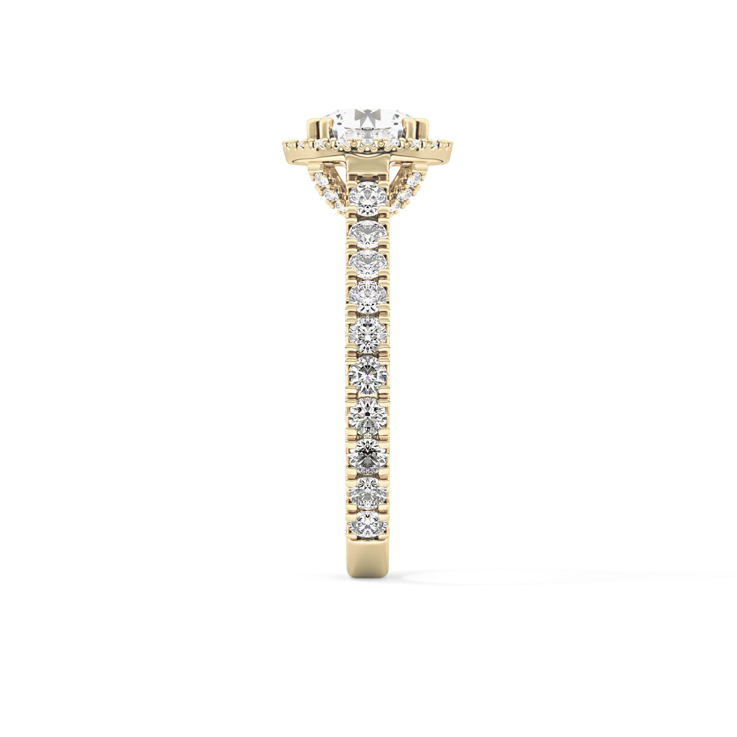 Round Cut 1.03 Carat Moissanite Ring – Halo & Pave Setting in Gold
