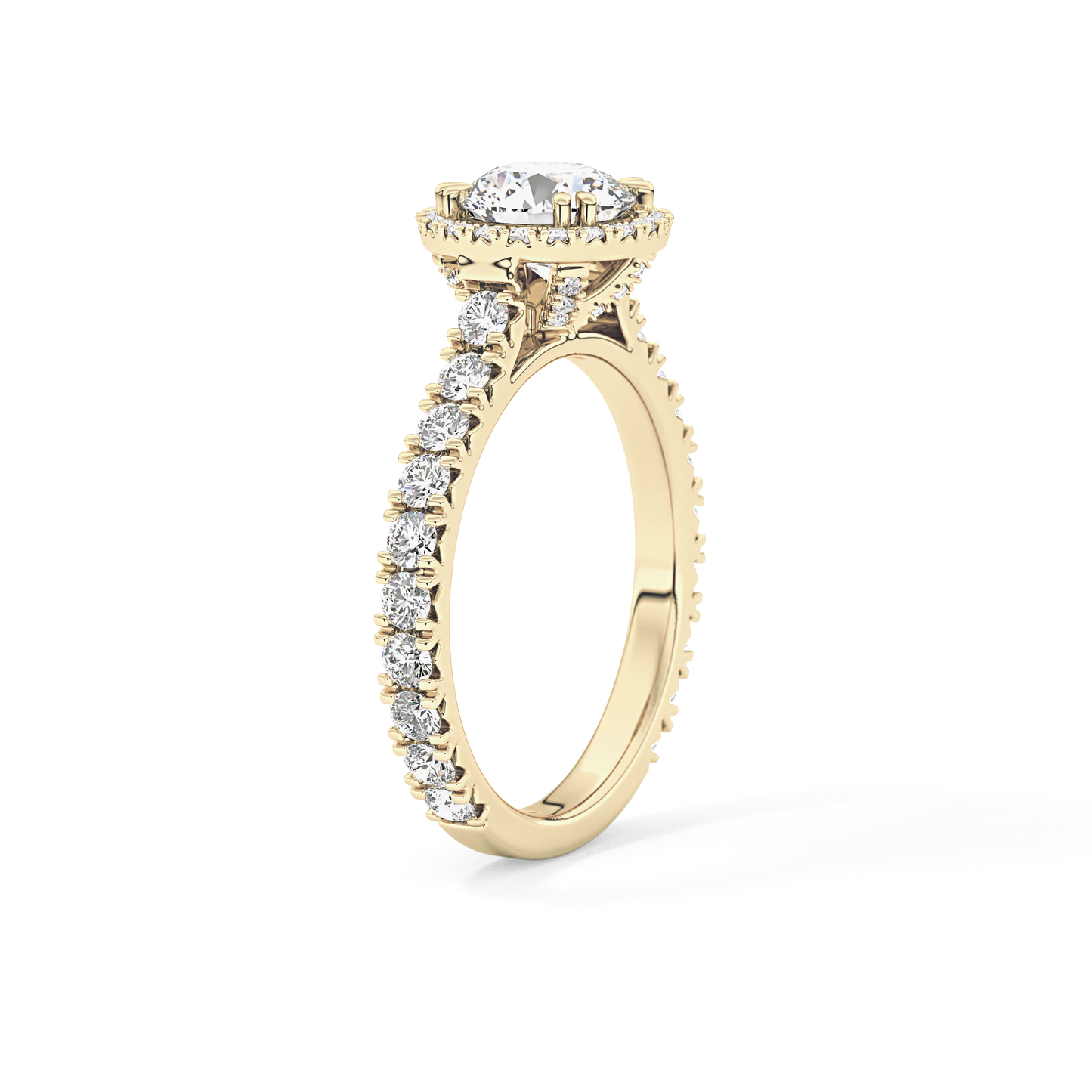 Round Cut 1.03 Carat Moissanite Ring – Halo & Pave Setting in Gold