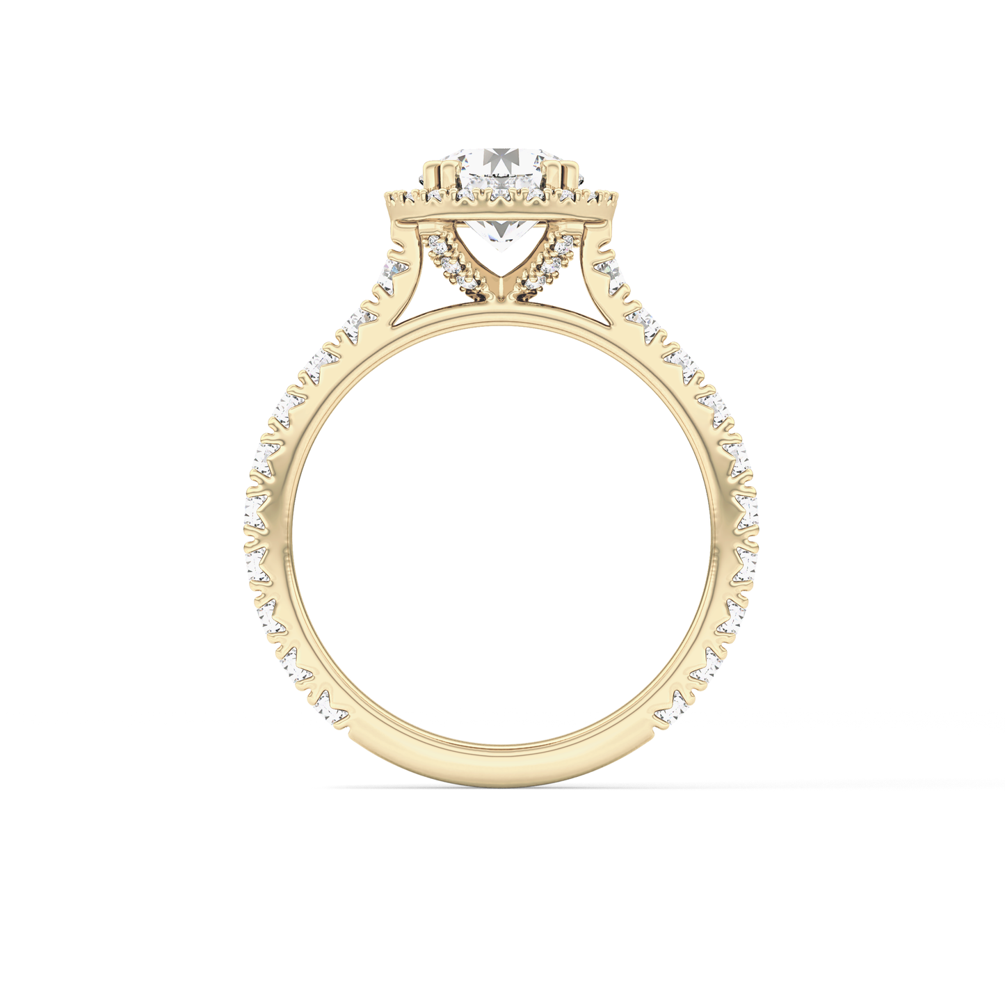 Round Cut 1.03 Carat Moissanite Ring – Halo & Pave Setting in Gold