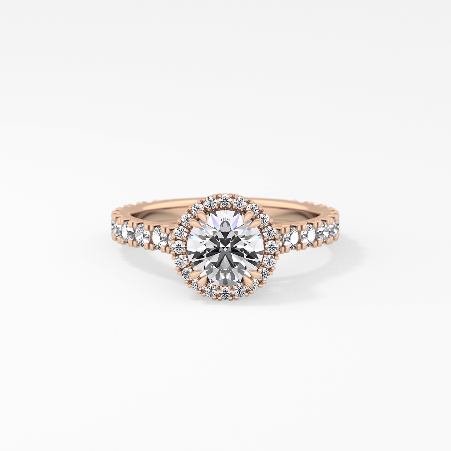 Round Cut 1.03 Carat Moissanite Ring – Halo & Pave Setting in Gold