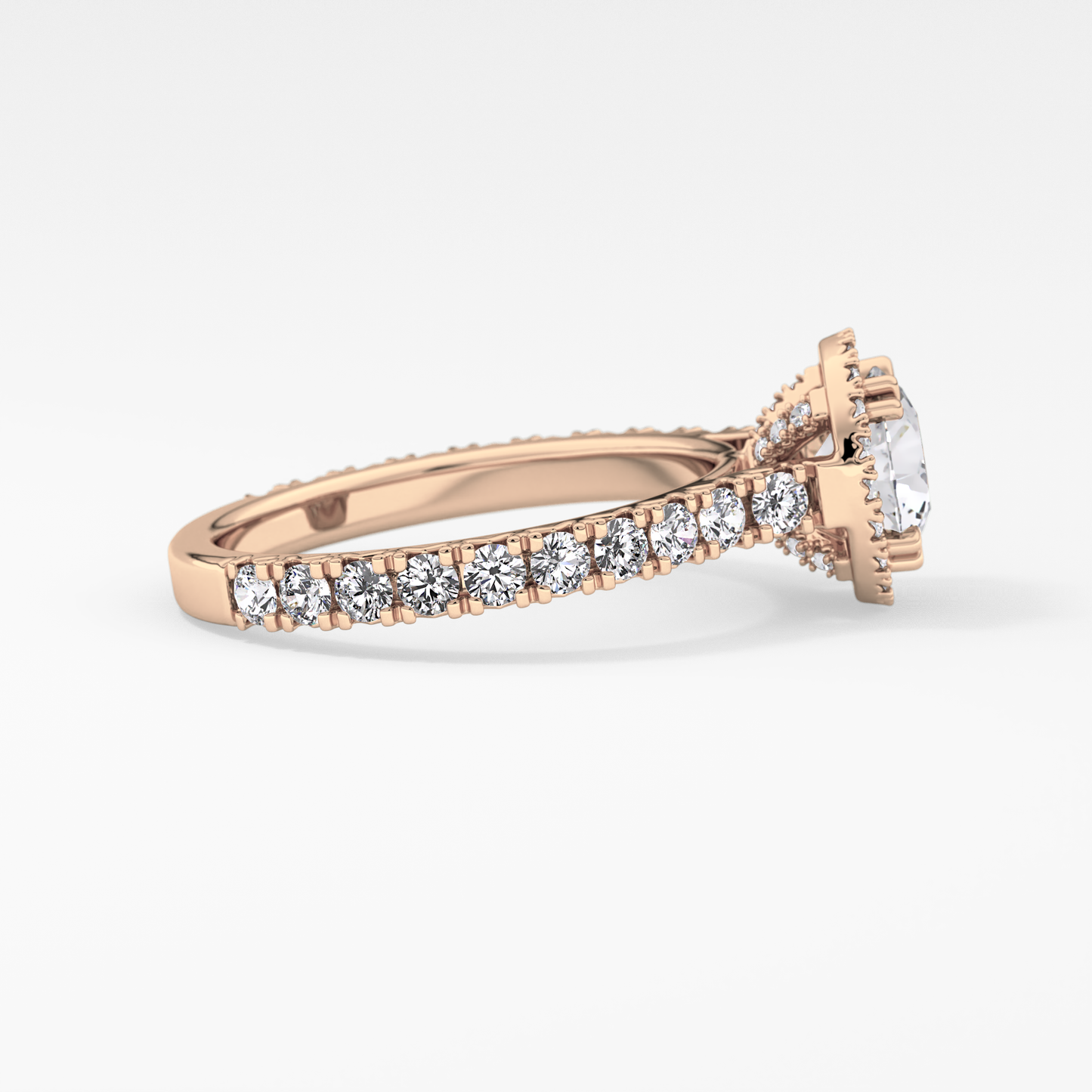 Round Cut 1.03 Carat Moissanite Ring – Halo & Pave Setting in Gold