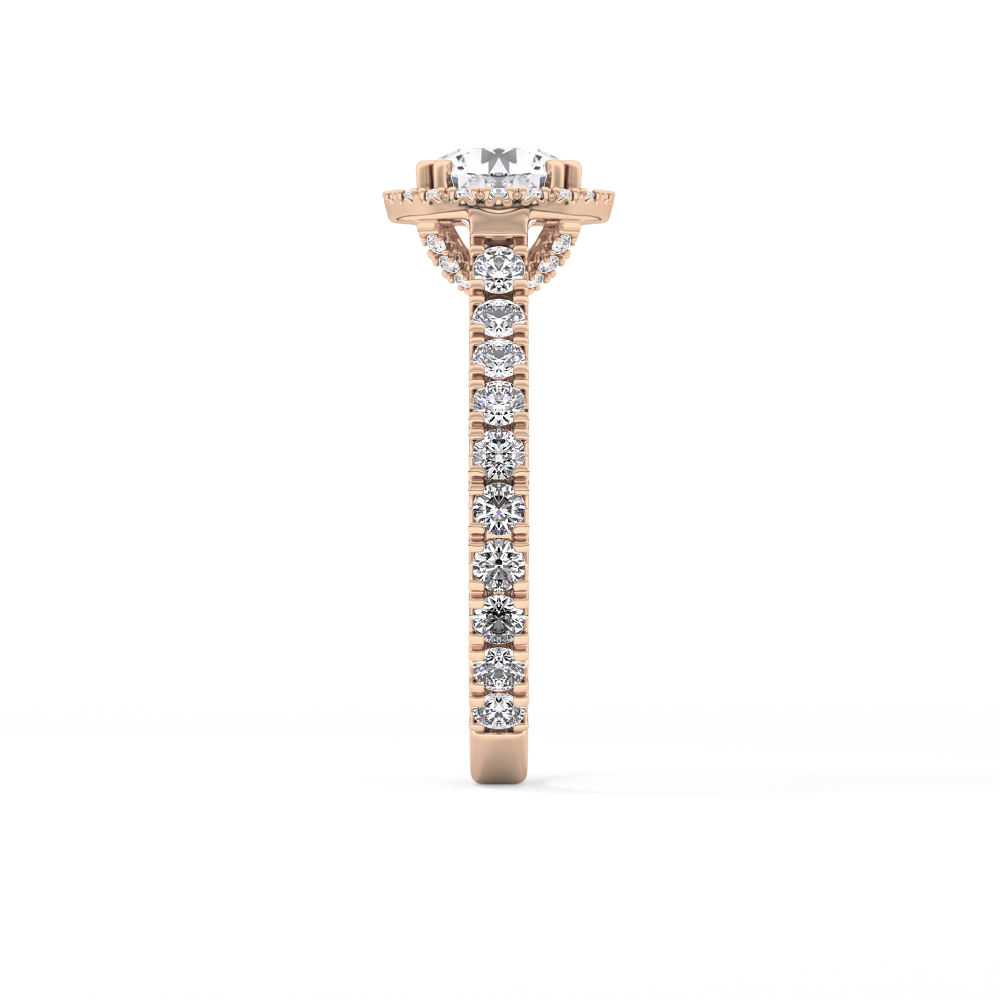 Round Cut 1.03 Carat Moissanite Ring – Halo & Pave Setting in Gold