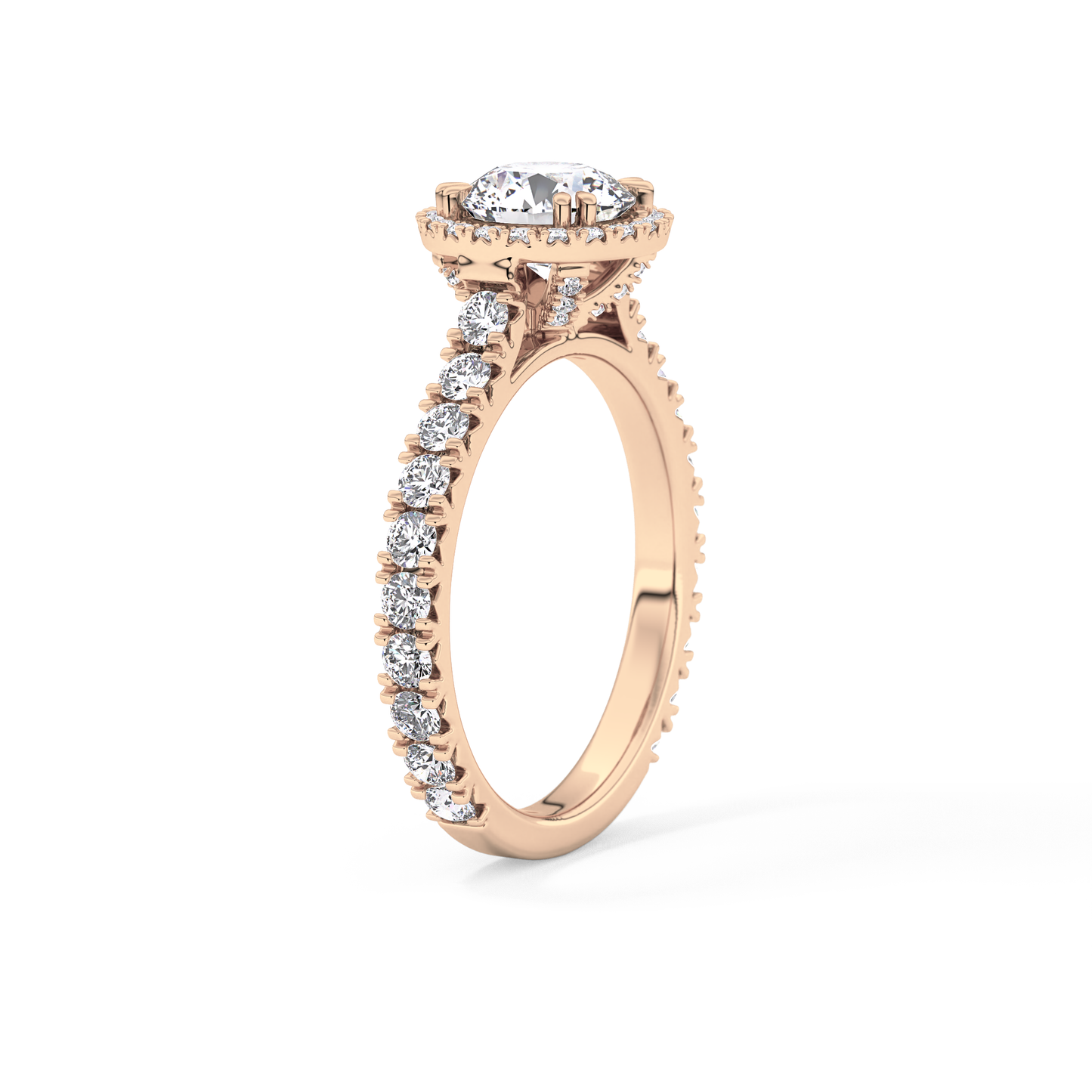 Round Cut 1.03 Carat Moissanite Ring – Halo & Pave Setting in Gold