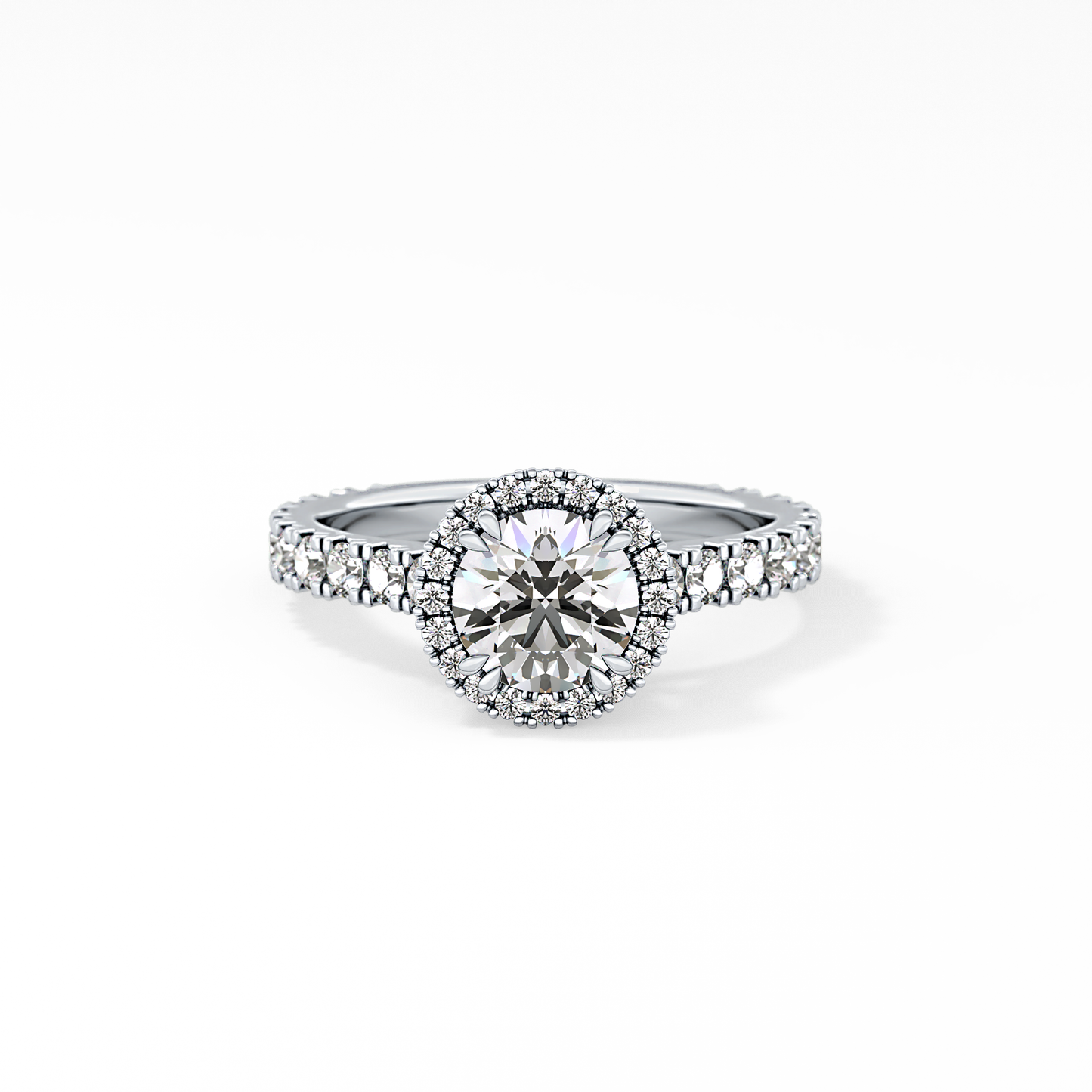 Round Cut 1.03 Carat Moissanite Ring – Halo & Pave Setting in Gold