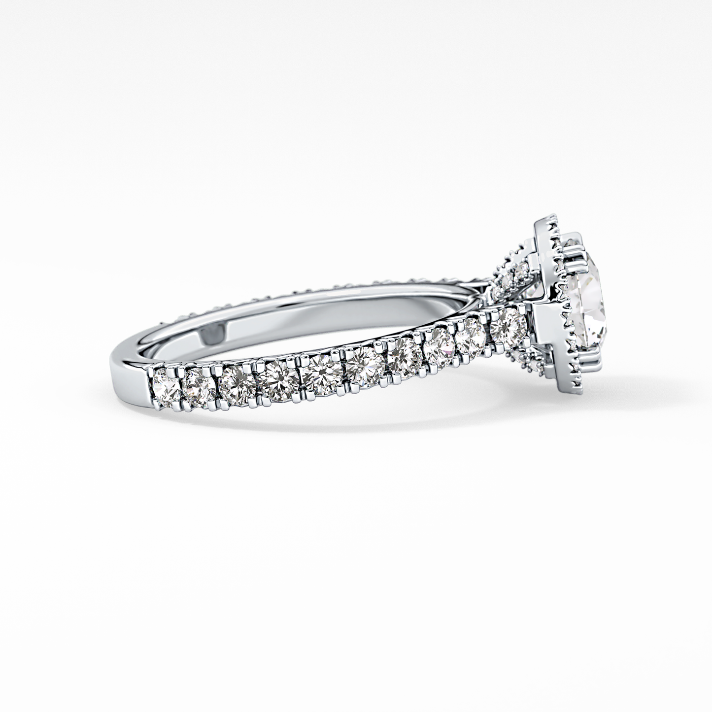Round Cut 1.03 Carat Moissanite Ring – Halo & Pave Setting in Gold