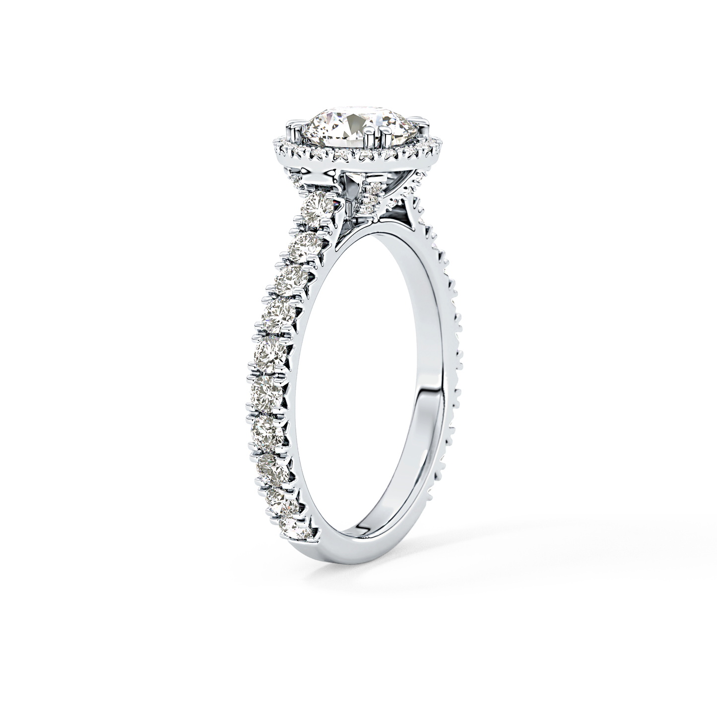 Round Cut 1.03 Carat Moissanite Ring – Halo & Pave Setting in Gold