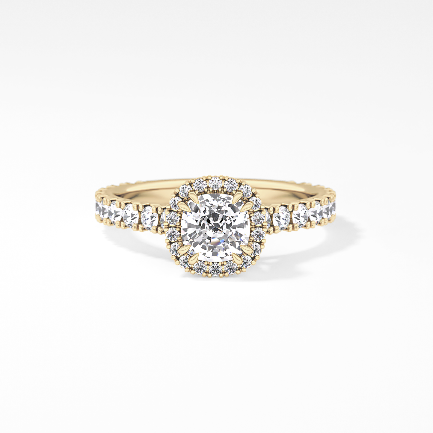 Cushion Cut 1.04 Carat Moissanite Ring – Halo & Pave Setting in Gold