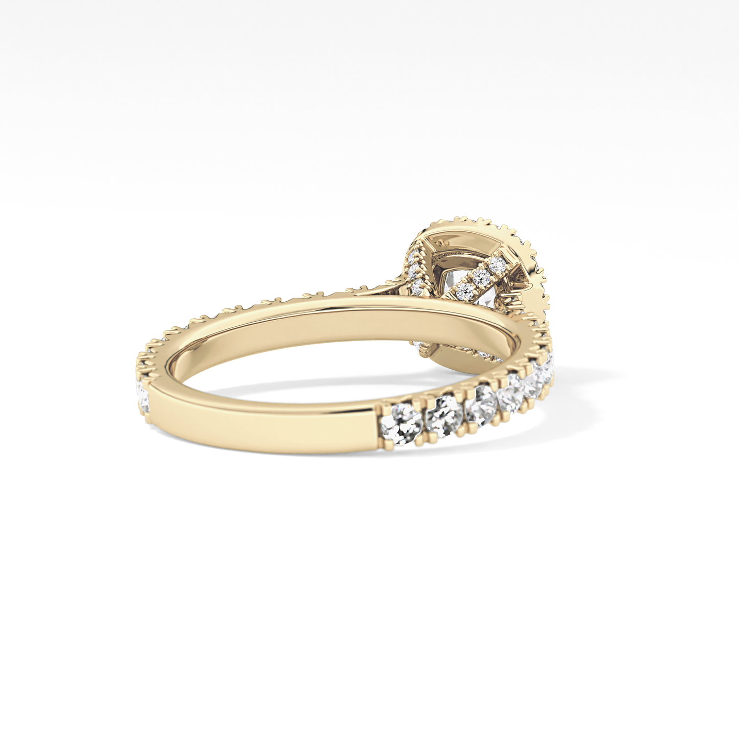 Cushion Cut 1.04 Carat Moissanite Ring – Halo & Pave Setting in Gold