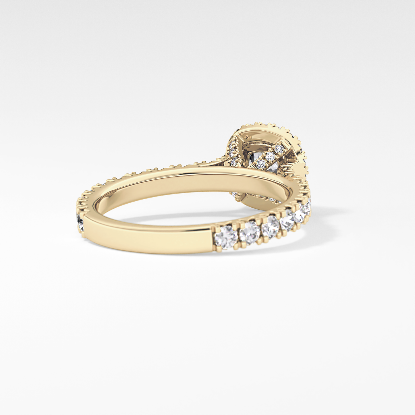 Cushion Cut 1.04 Carat Moissanite Ring – Halo & Pave Setting in Gold