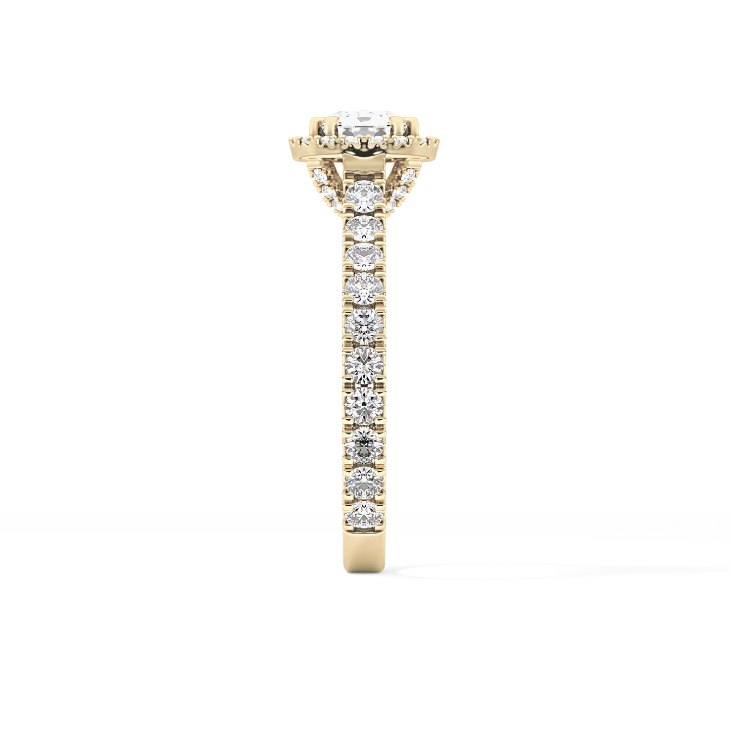 Cushion Cut 1.04 Carat Moissanite Ring – Halo & Pave Setting in Gold