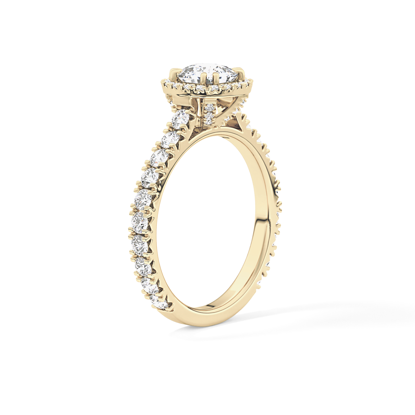 Cushion Cut 1.04 Carat Moissanite Ring – Halo & Pave Setting in Gold