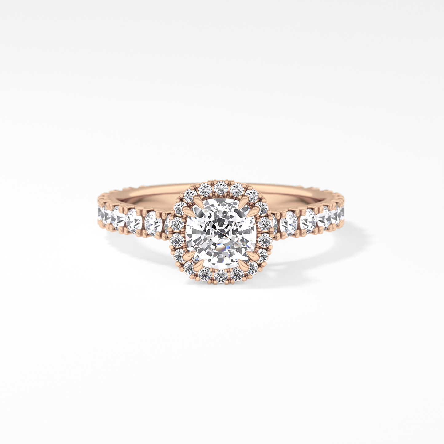Cushion Cut 1.04 Carat Moissanite Ring – Halo & Pave Setting in Gold