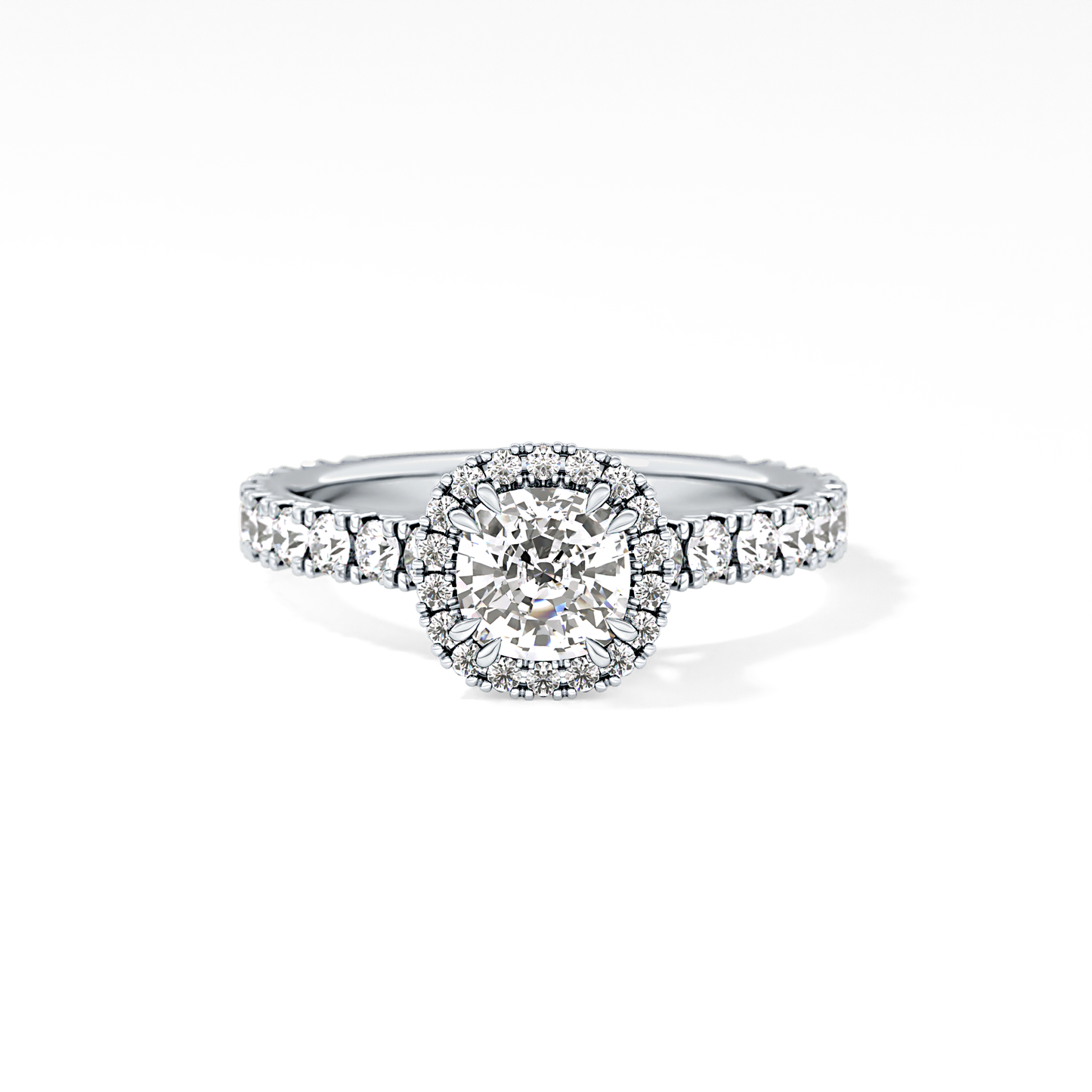 Cushion Cut 1.04 Carat Moissanite Ring – Halo & Pave Setting in Gold