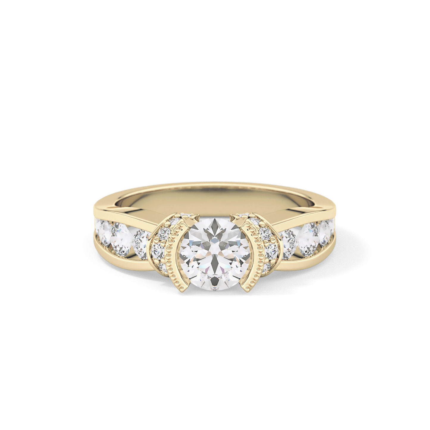 Round Cut 1.02 Carat Moissanite Ring – Pave Setting in Gold