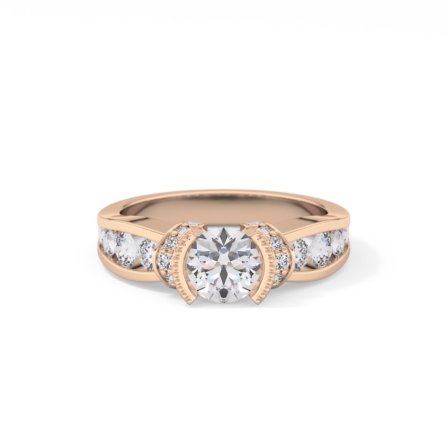 Round Cut 1.02 Carat Moissanite Ring – Pave Setting in Gold