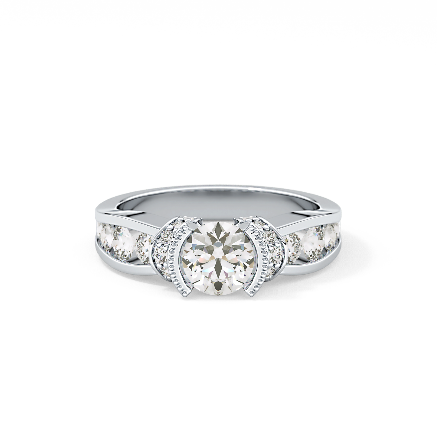 Round Cut 1.02 Carat Moissanite Ring – Pave Setting in Gold