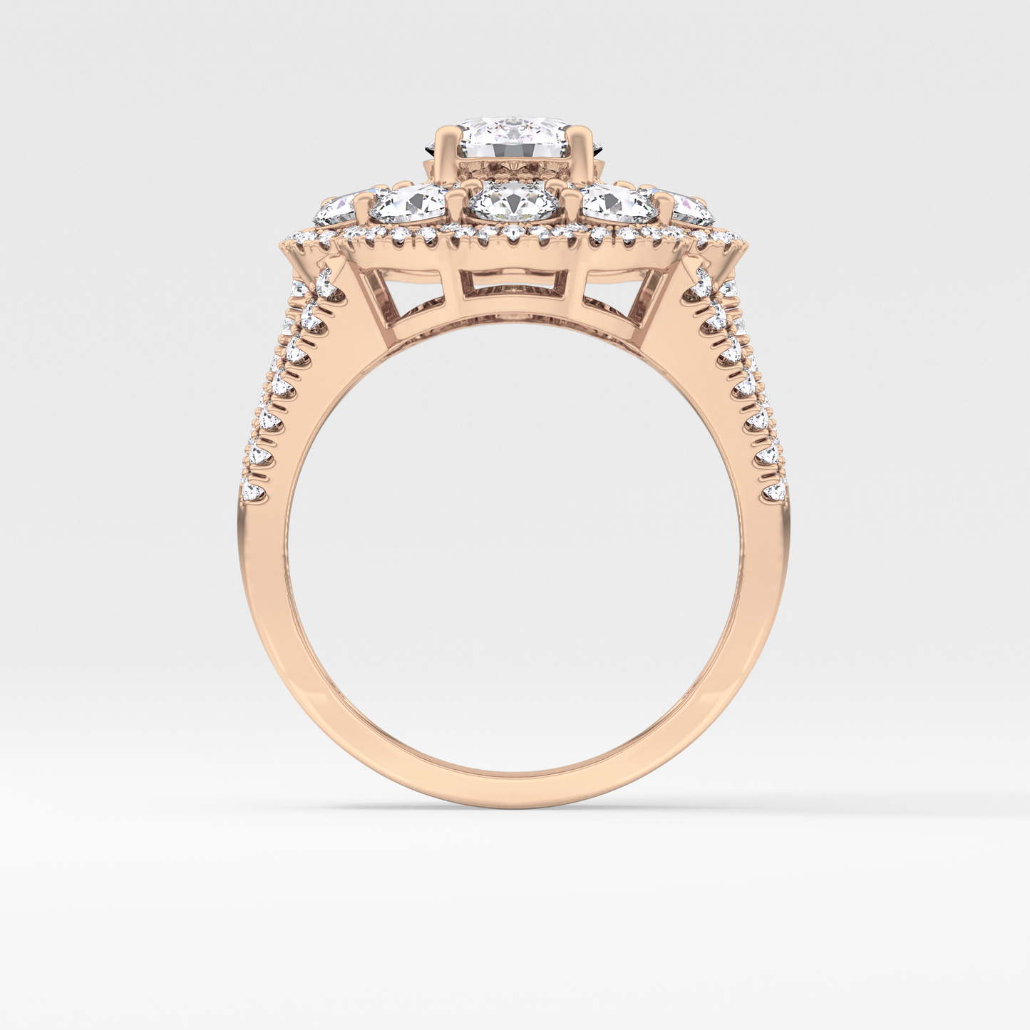 Round Cut 1.13 Carat Moissanite Ring – Cluster & Split Shank Setting in Gold
