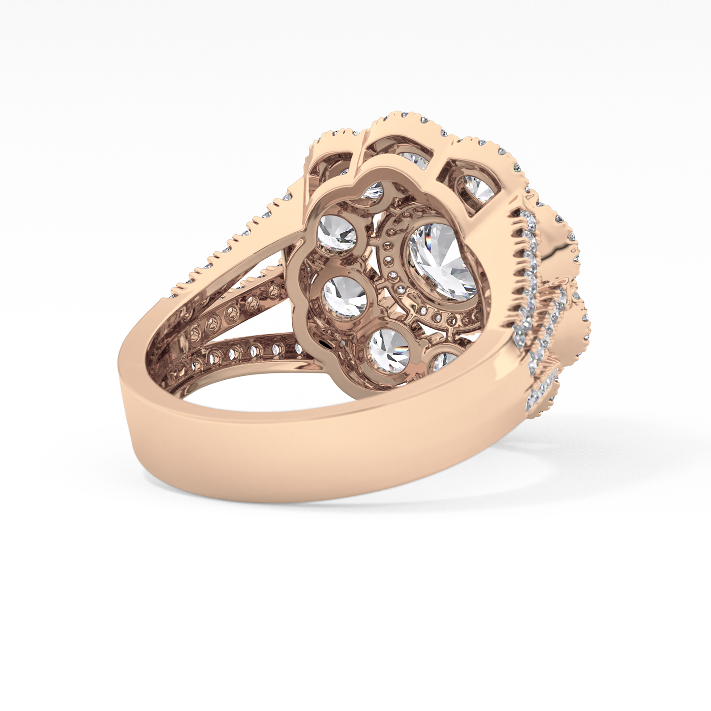 Round Cut 1.13 Carat Moissanite Ring – Cluster & Split Shank Setting in Gold