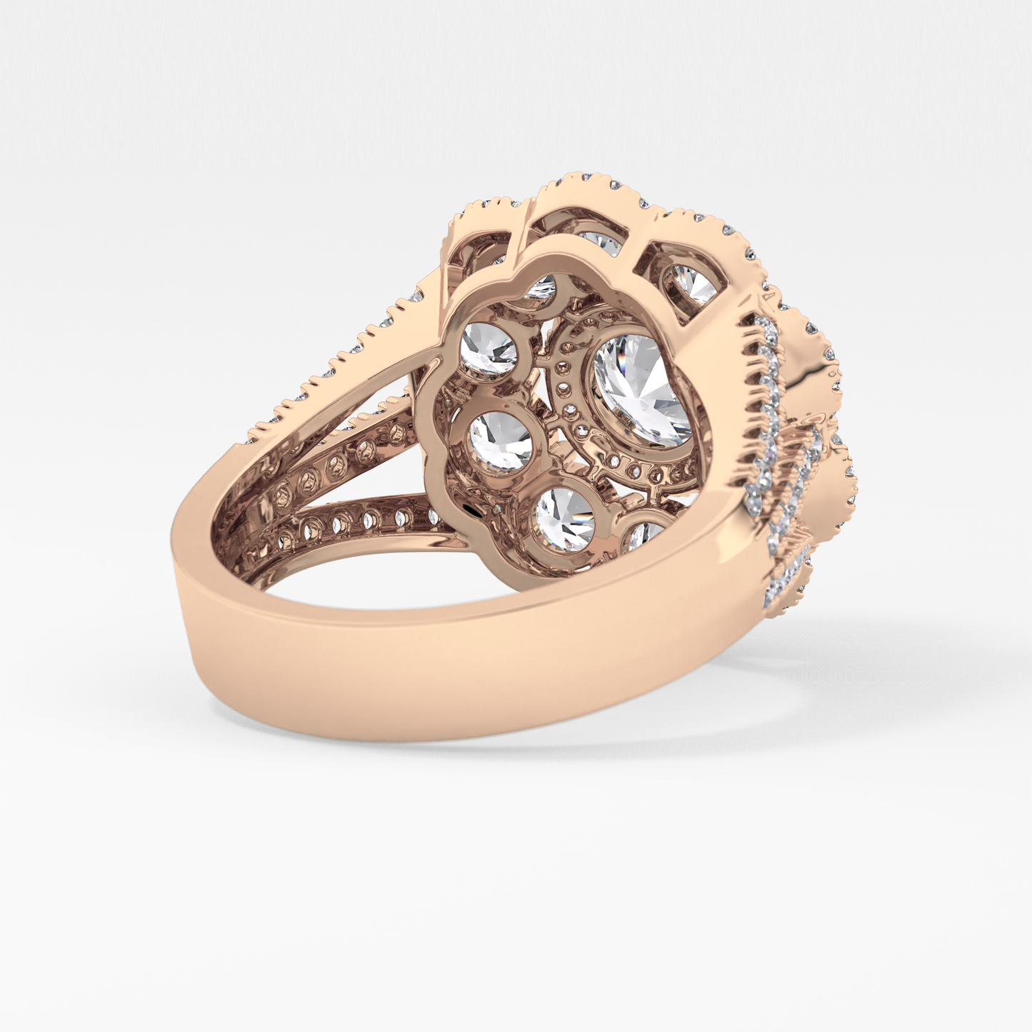 Round Cut 1.13 Carat Moissanite Ring – Cluster & Split Shank Setting in Gold