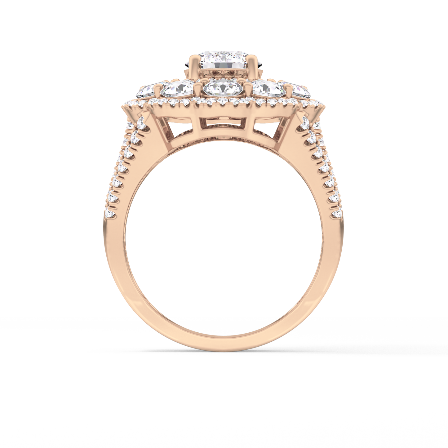 Round Cut 1.13 Carat Moissanite Ring – Cluster & Split Shank Setting in Gold