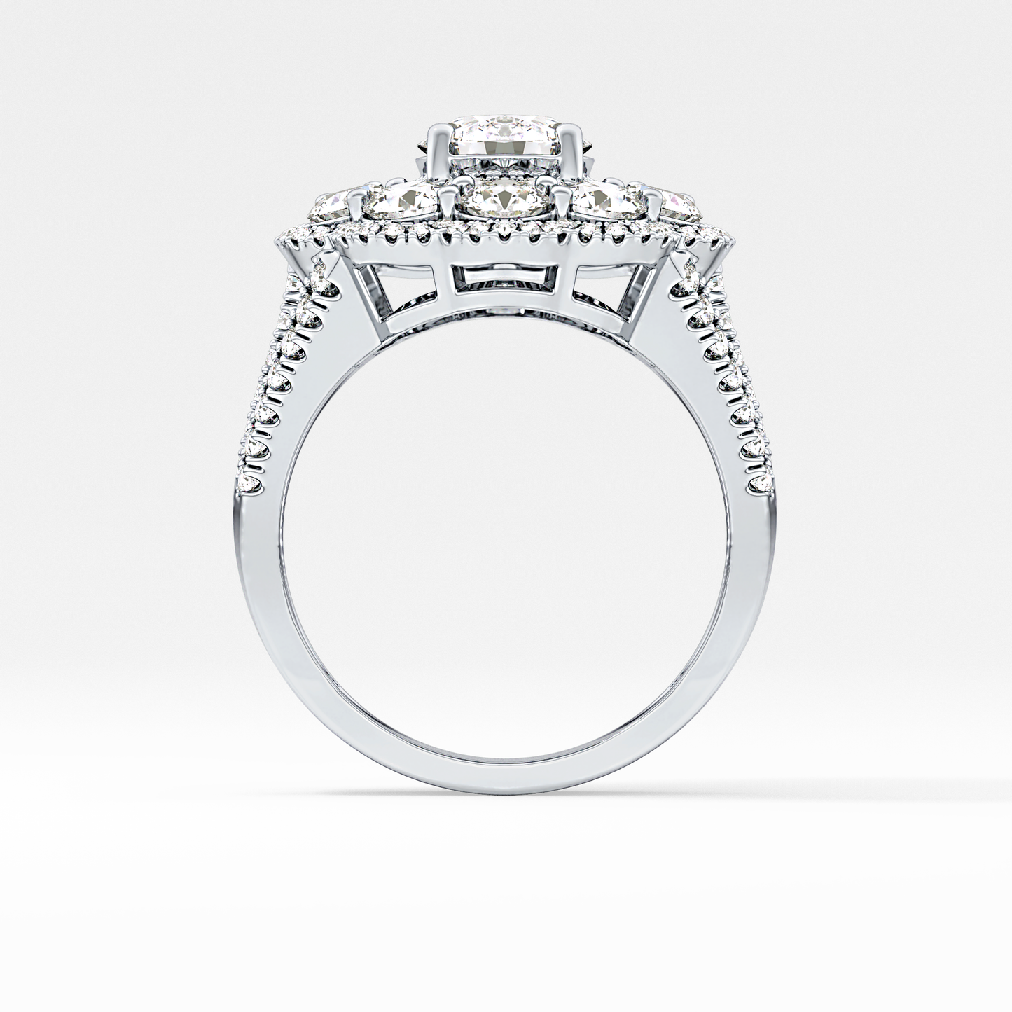 Round Cut 1.13 Carat Moissanite Ring – Cluster & Split Shank Setting in Gold