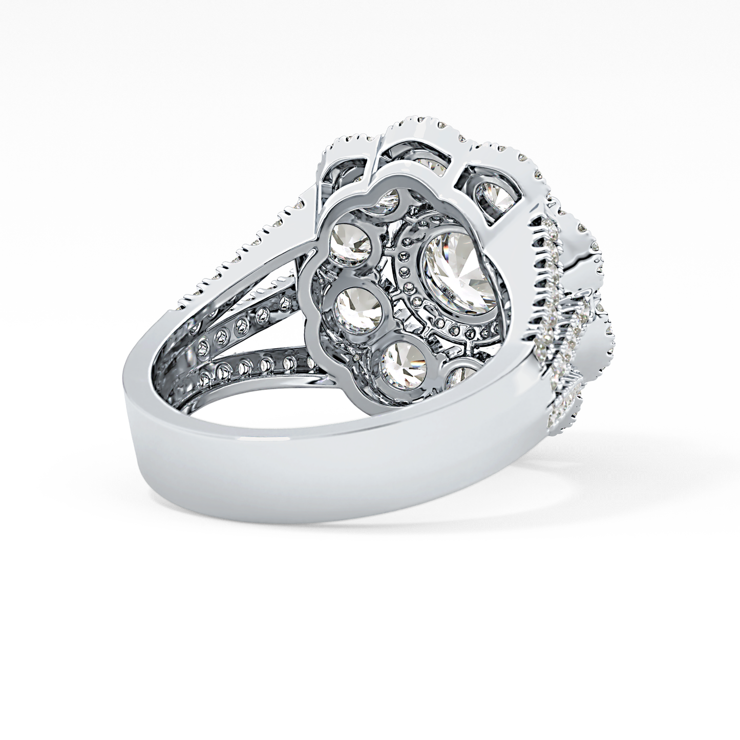 Round Cut 1.13 Carat Moissanite Ring – Cluster & Split Shank Setting in Gold