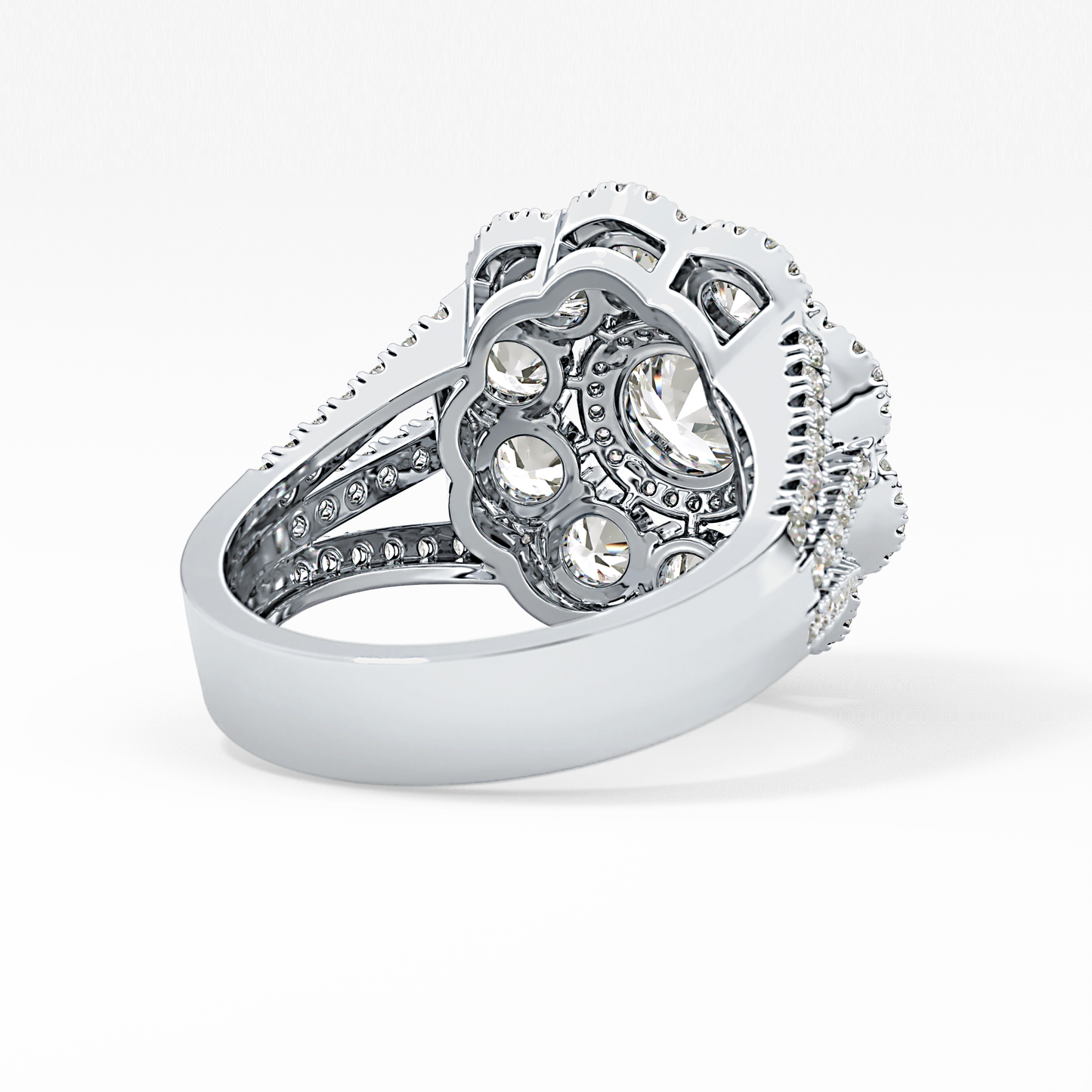 Round Cut 1.13 Carat Moissanite Ring – Cluster & Split Shank Setting in Gold