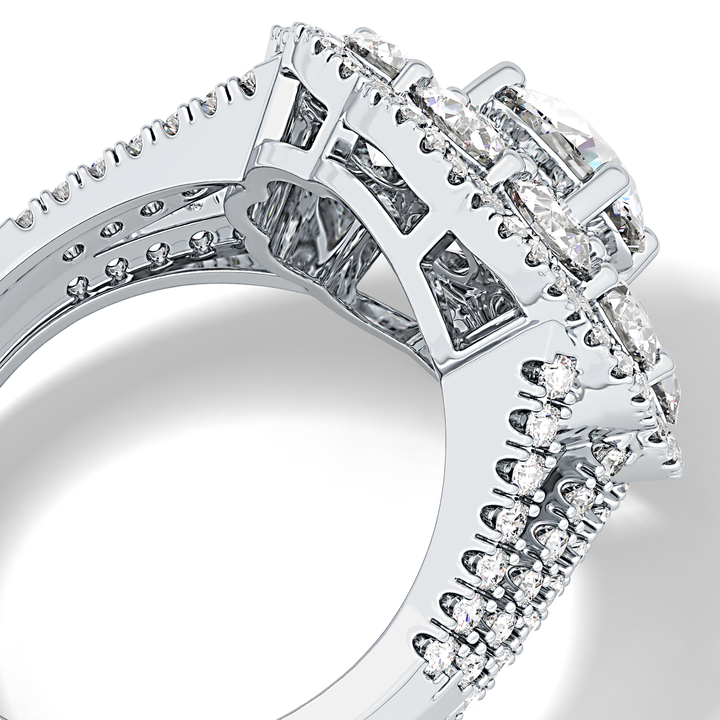 Round Cut 1.13 Carat Moissanite Ring – Cluster & Split Shank Setting in Gold