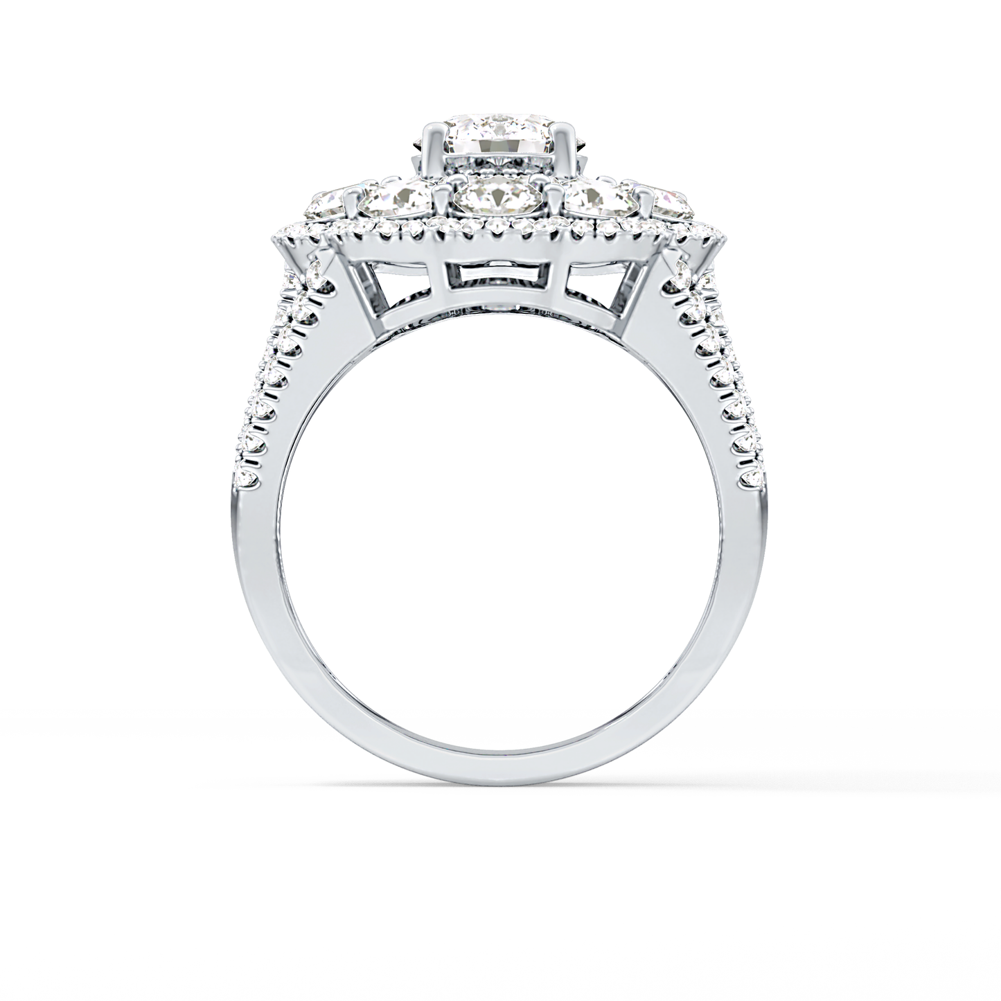 Round Cut 1.13 Carat Moissanite Ring – Cluster & Split Shank Setting in Gold