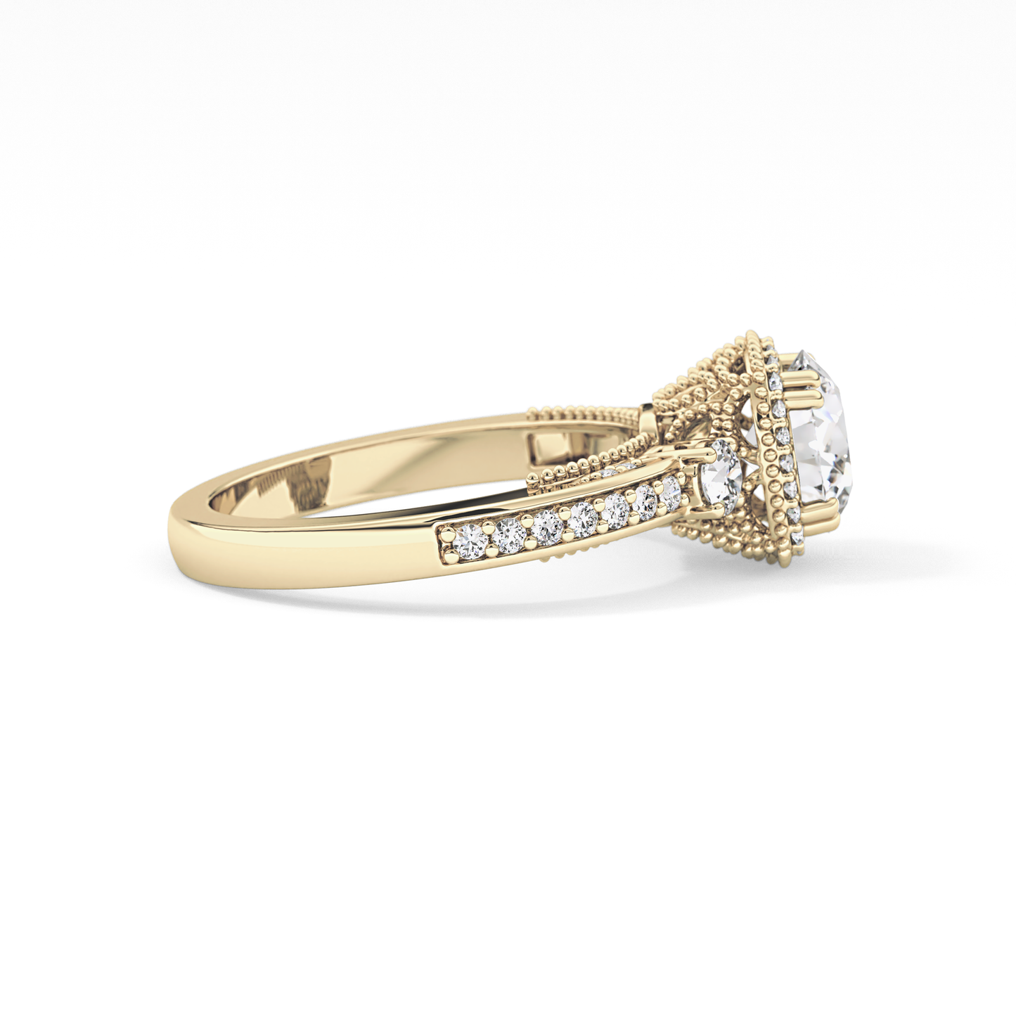 Round Cut 1.05 Carat Moissanite Ring – Cluster Setting in Gold