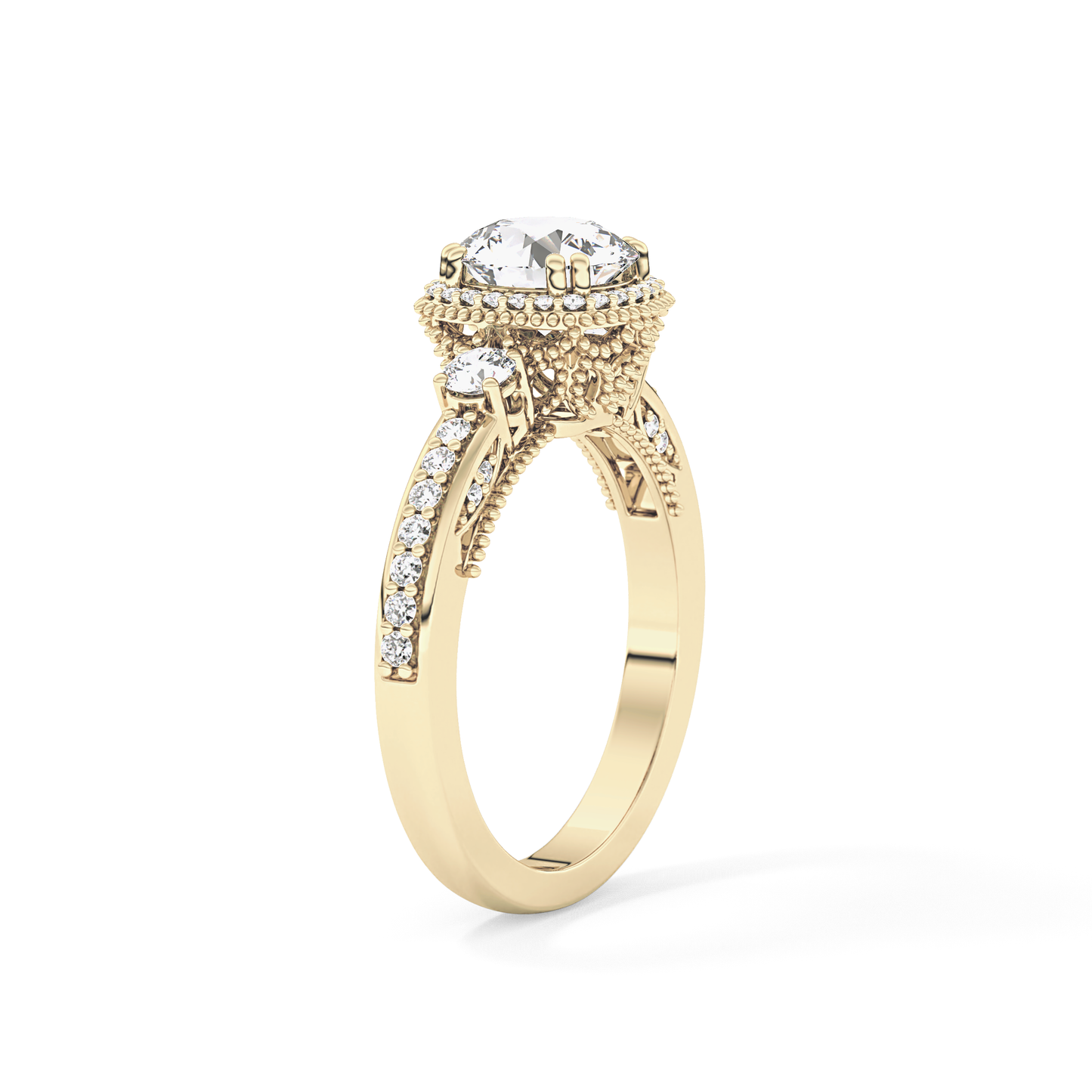 Round Cut 1.05 Carat Moissanite Ring – Cluster Setting in Gold
