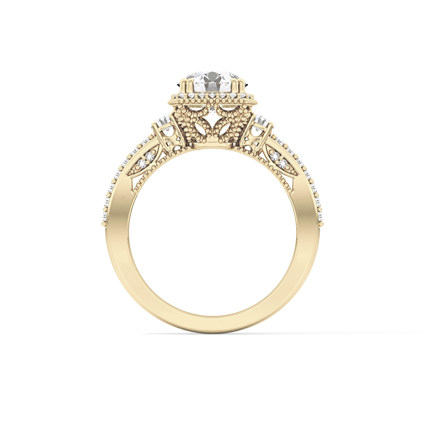 Round Cut 1.05 Carat Moissanite Ring – Cluster Setting in Gold