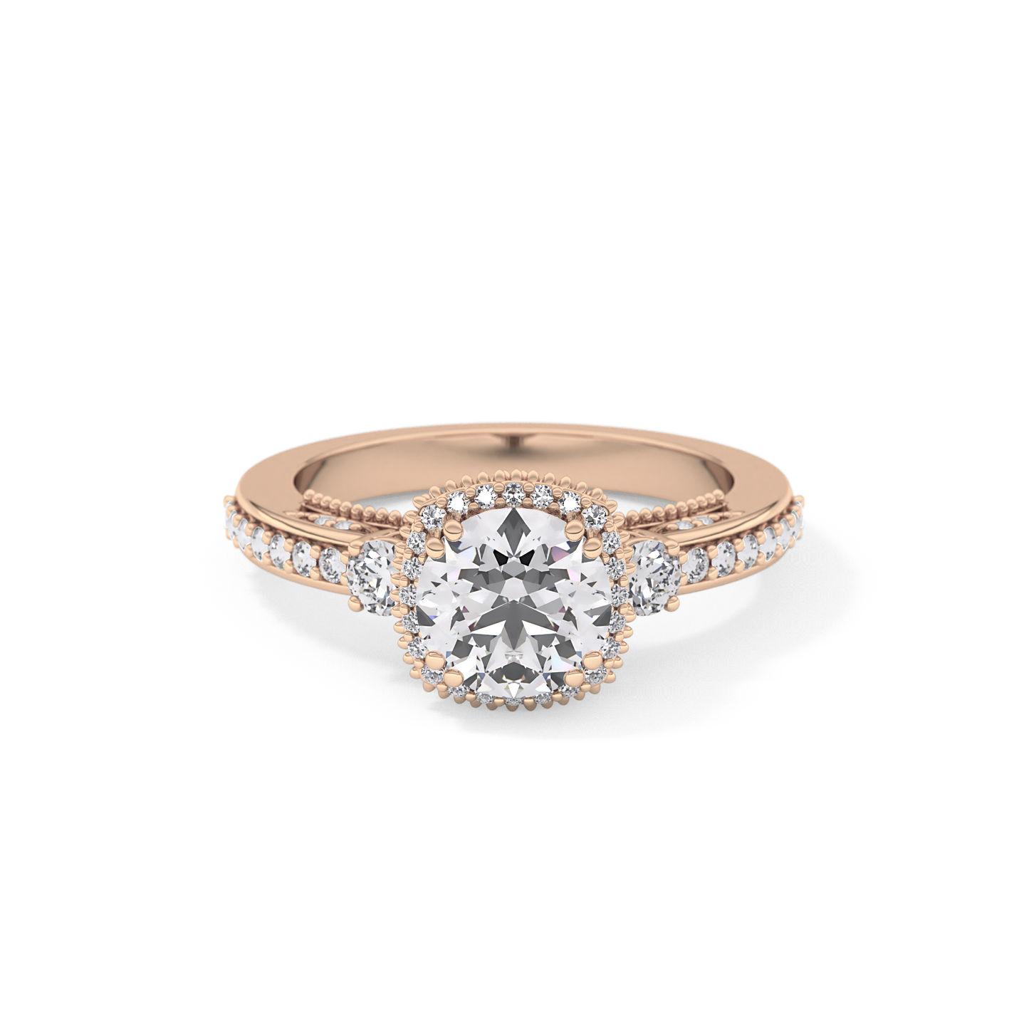 Round Cut 1.05 Carat Moissanite Ring – Cluster Setting in Gold
