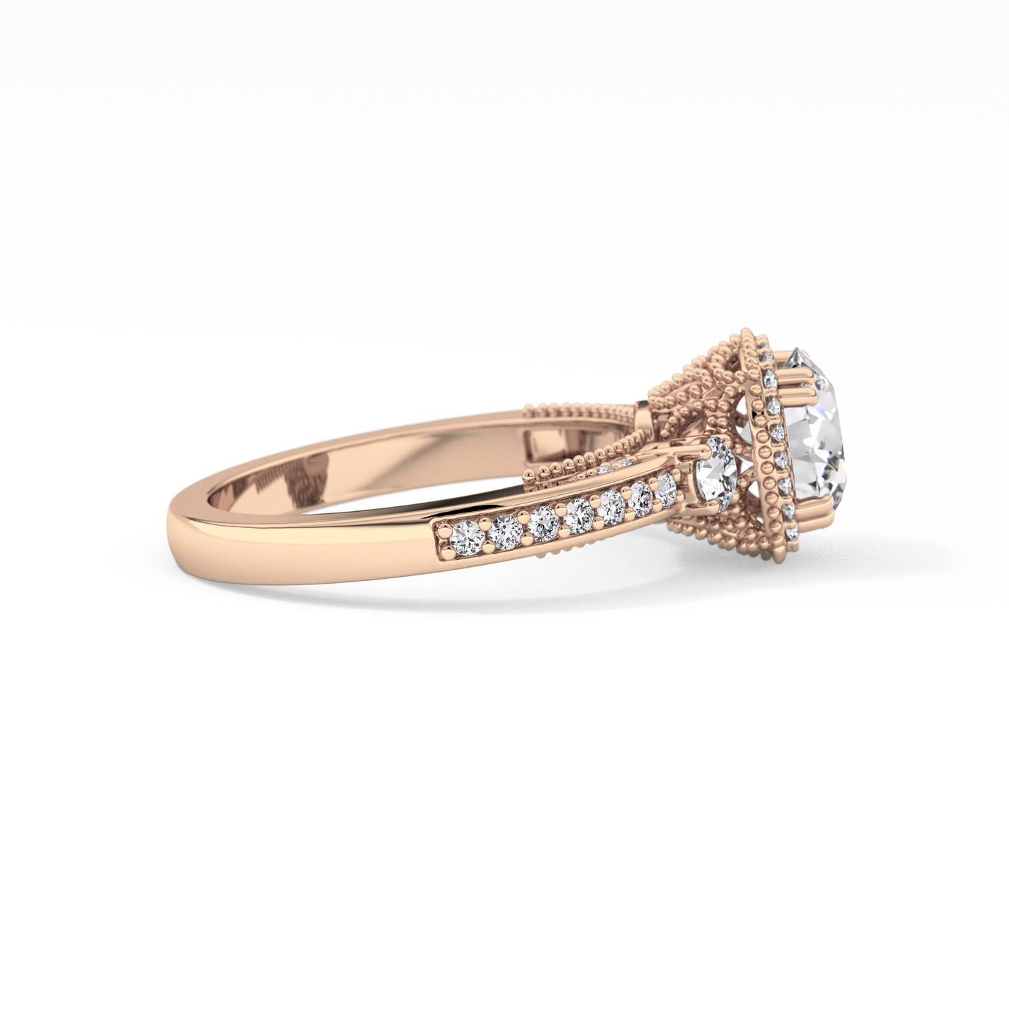 Round Cut 1.05 Carat Moissanite Ring – Cluster Setting in Gold