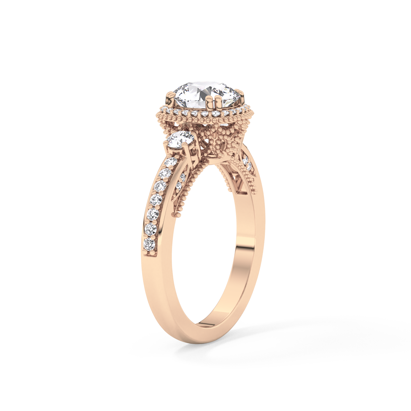 Round Cut 1.05 Carat Moissanite Ring – Cluster Setting in Gold