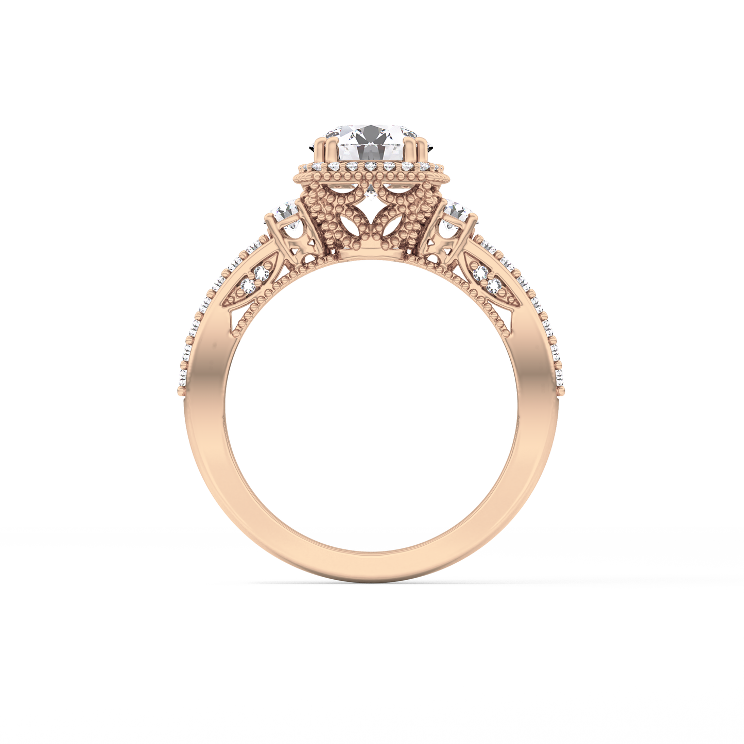 Round Cut 1.05 Carat Moissanite Ring – Cluster Setting in Gold